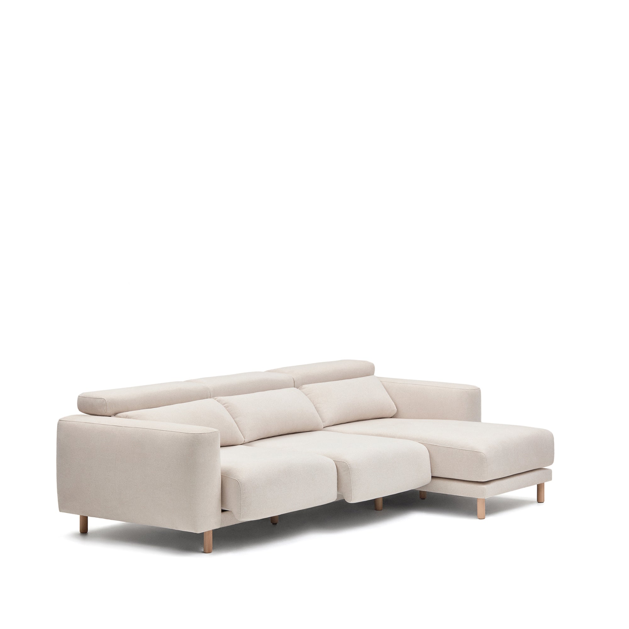 Singa 3 seater sofa with right-hand chaise longue, reclining headrest and extendable seat in white 296 cm - Product Image