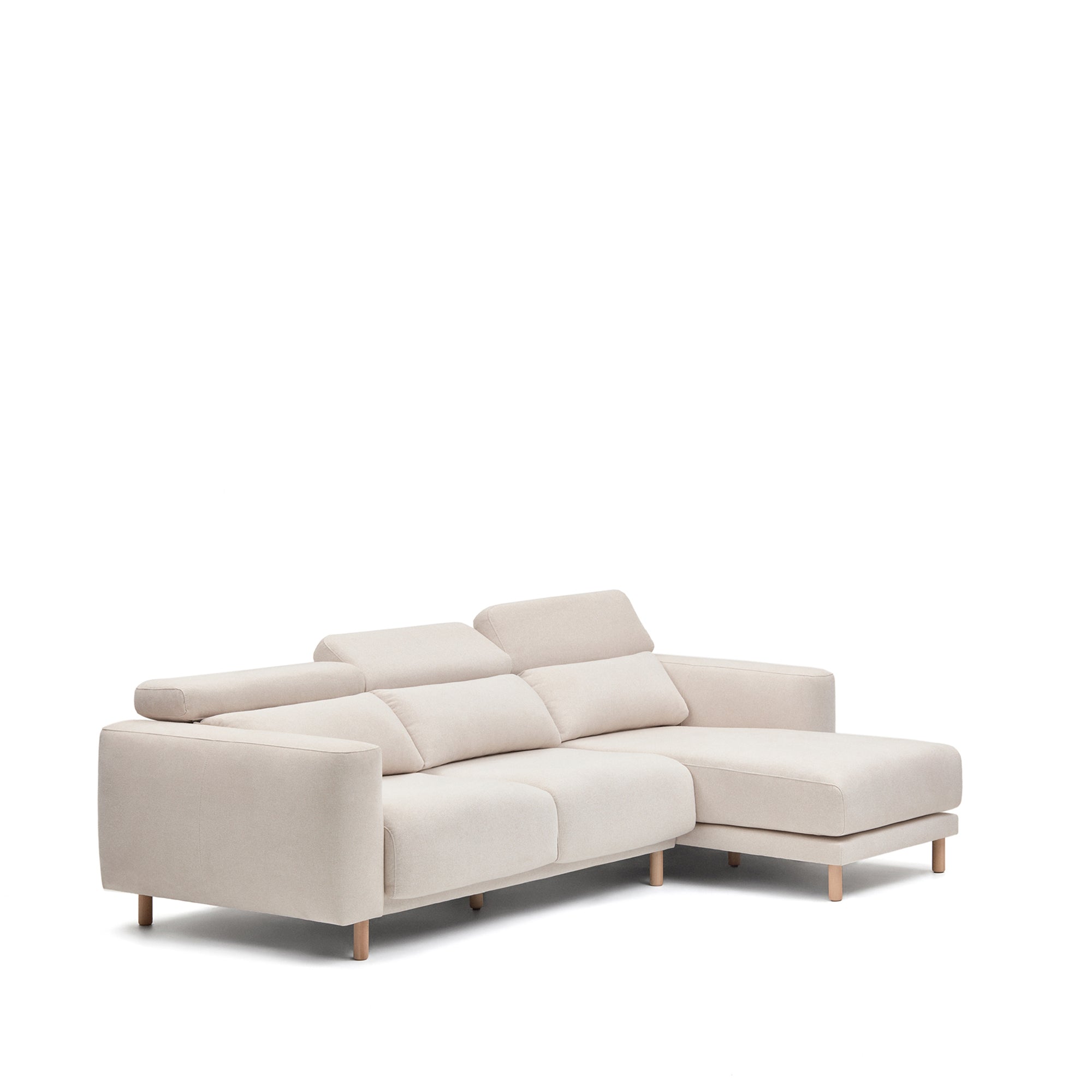 Singa 3 seater sofa with right-hand chaise longue, reclining headrest and extendable seat in white 296 cm - Product Image