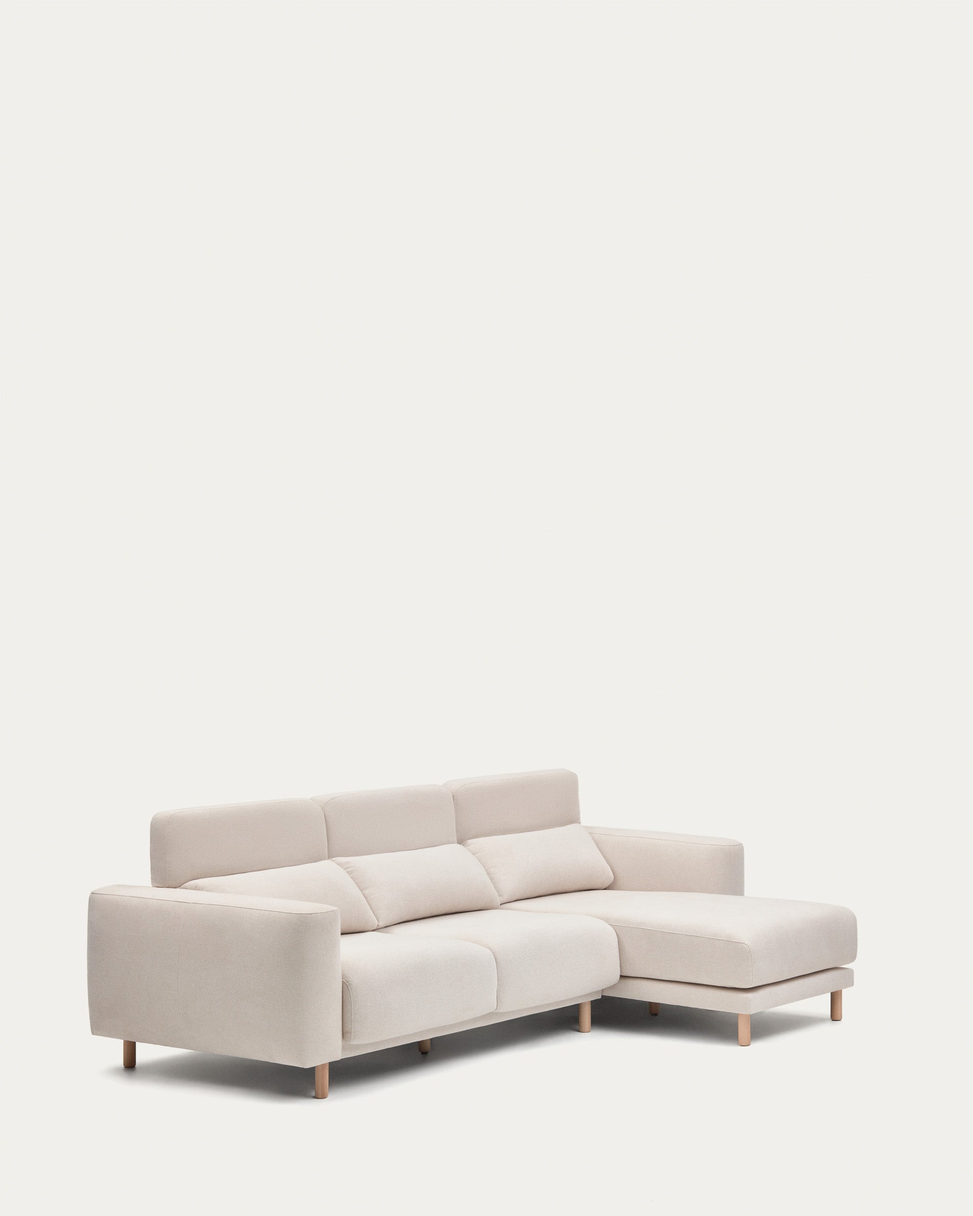 Singa 3 seater sofa with right-hand chaise longue, reclining headrest and extendable seat in white 296 cm - Product View