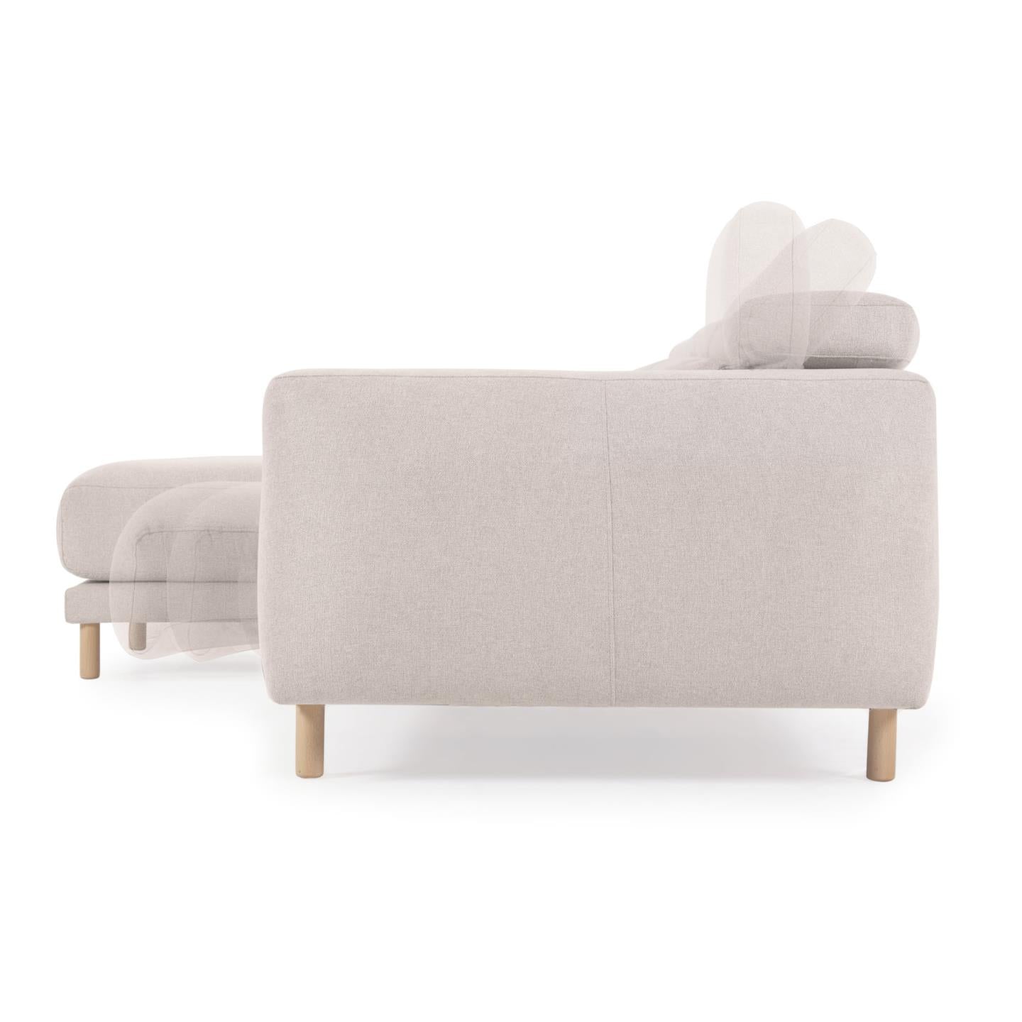 Singa 3 seater sofa with left-hand chaise longue, reclining headrest and extendable seat in white 296 cm - Product Image