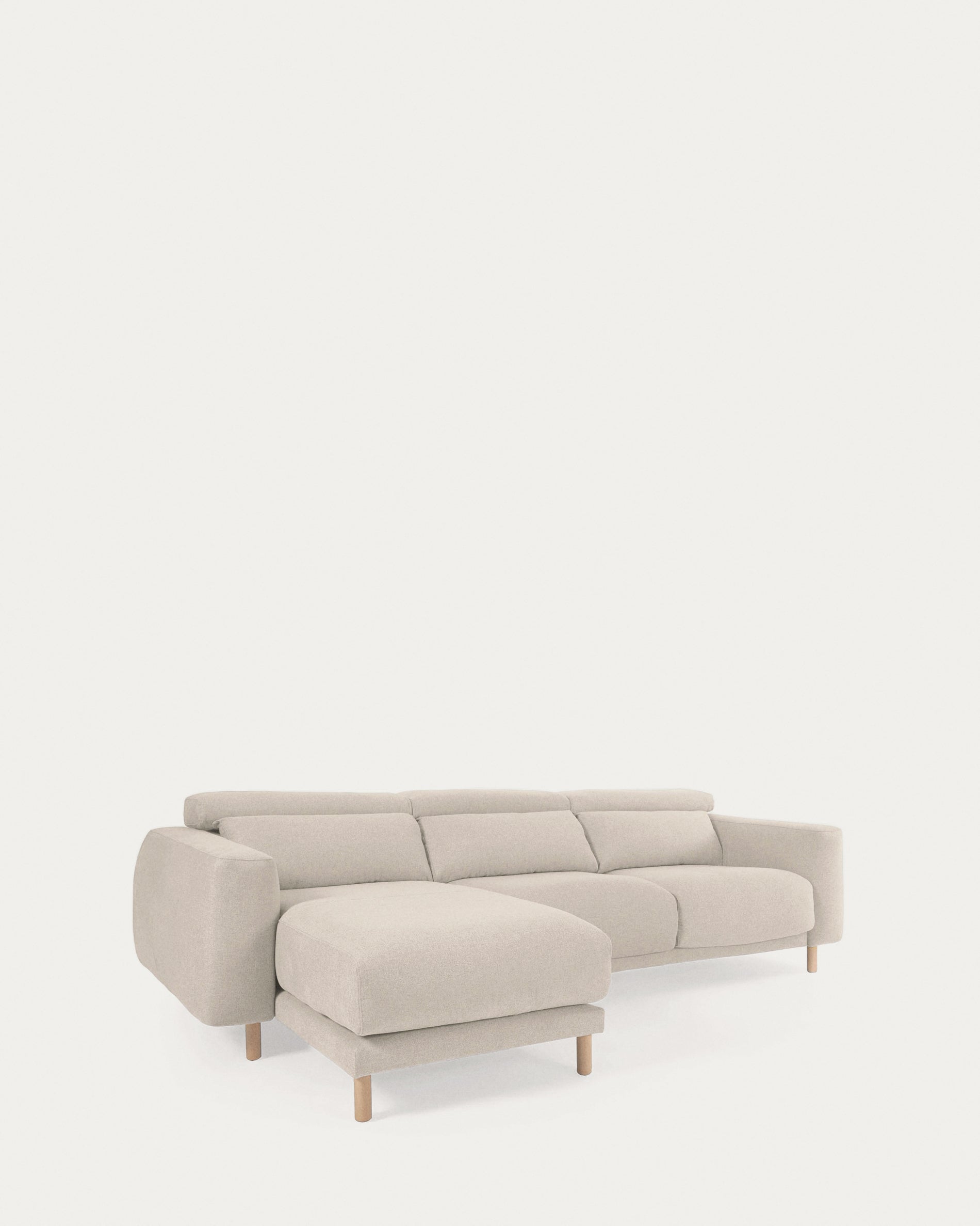 Singa 3 seater sofa with left-hand chaise longue, reclining headrest and extendable seat in white 296 cm - Product View