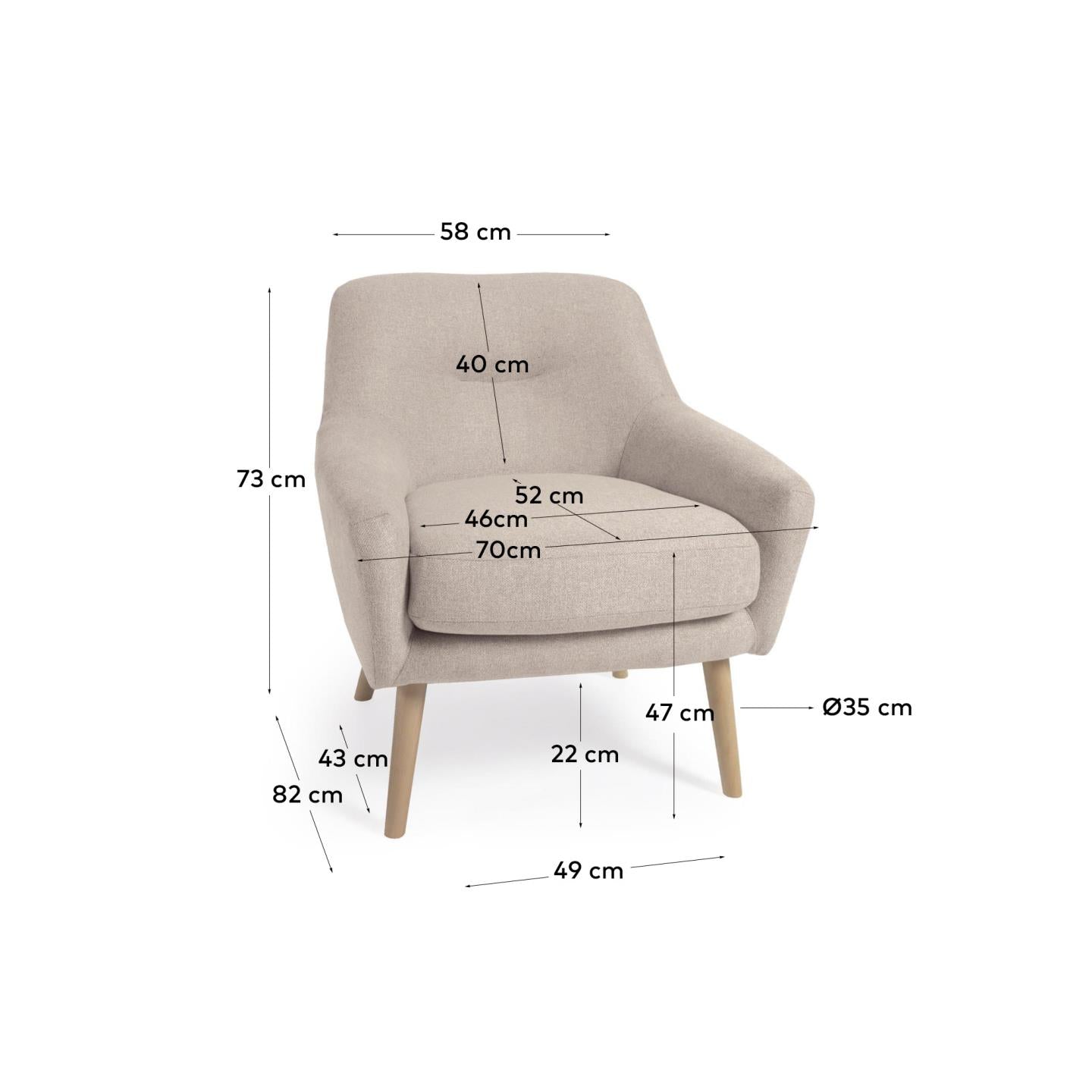 Candela armchair in beige FSC Mix Credit - Measurements