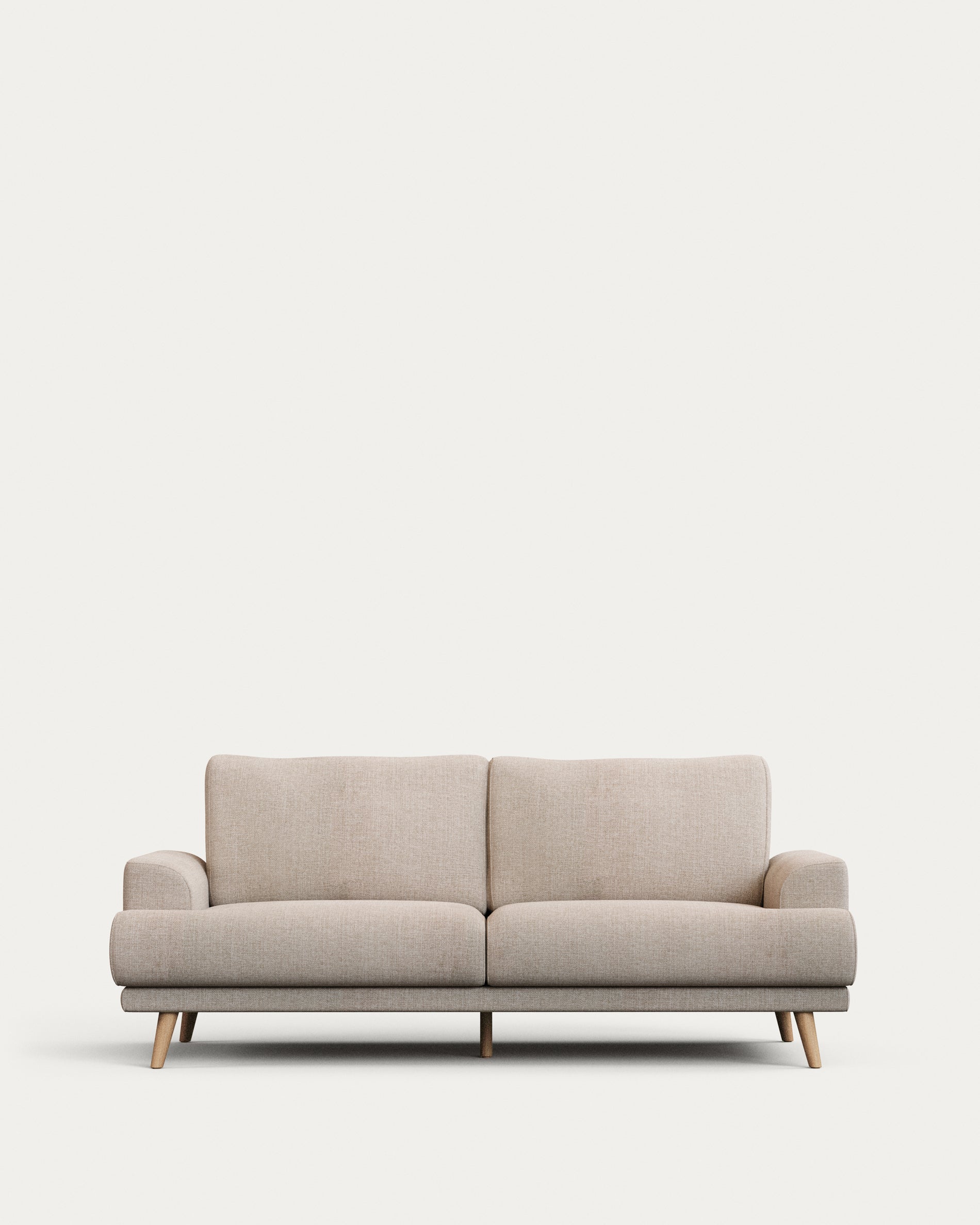 Karin 2-seater sofa beige with solid beech wood legs with natural finish, 210 cm - Product View