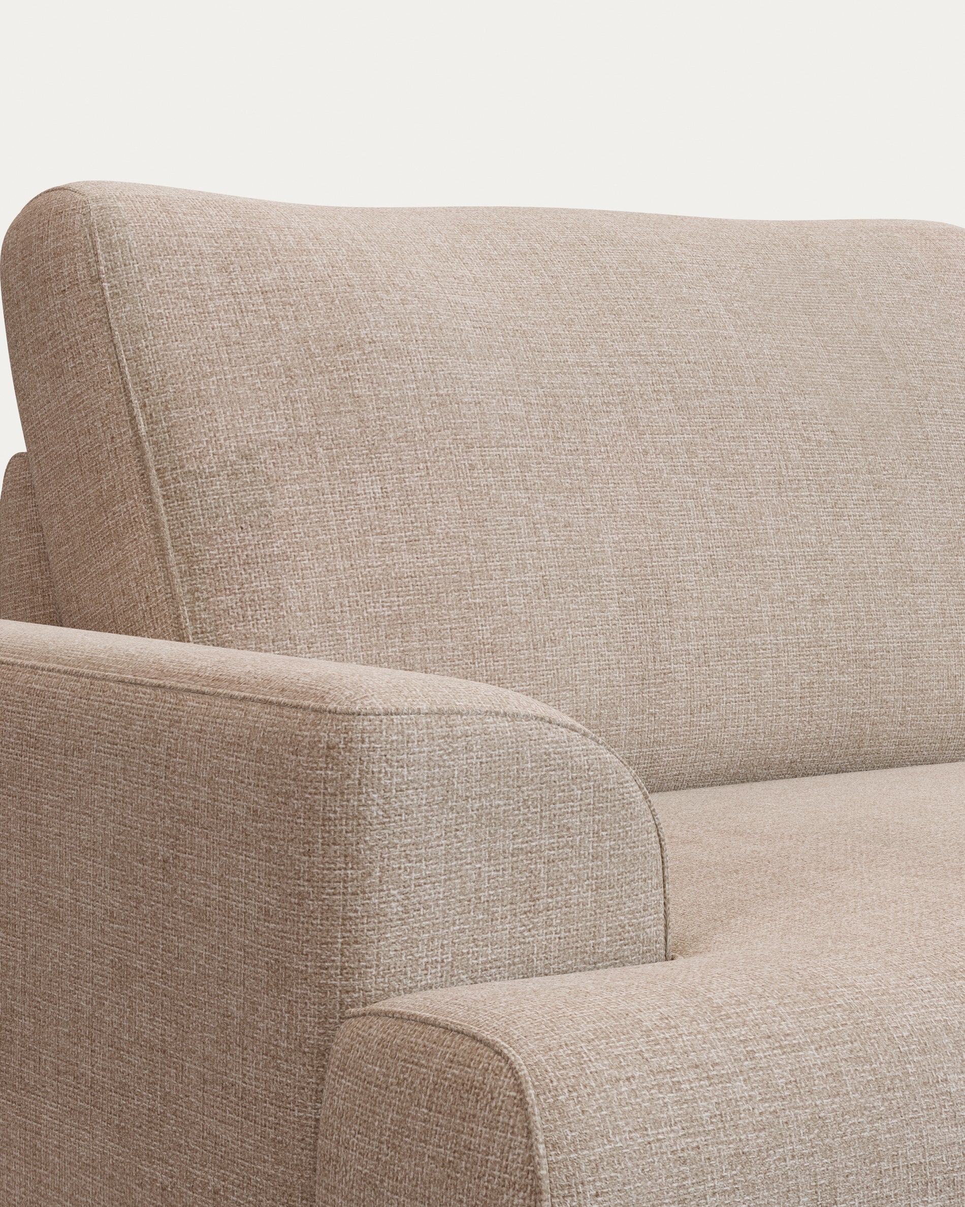Karin 3-seater sofa beige with solid beech wood legs with natural finish, 231 cm - Detail