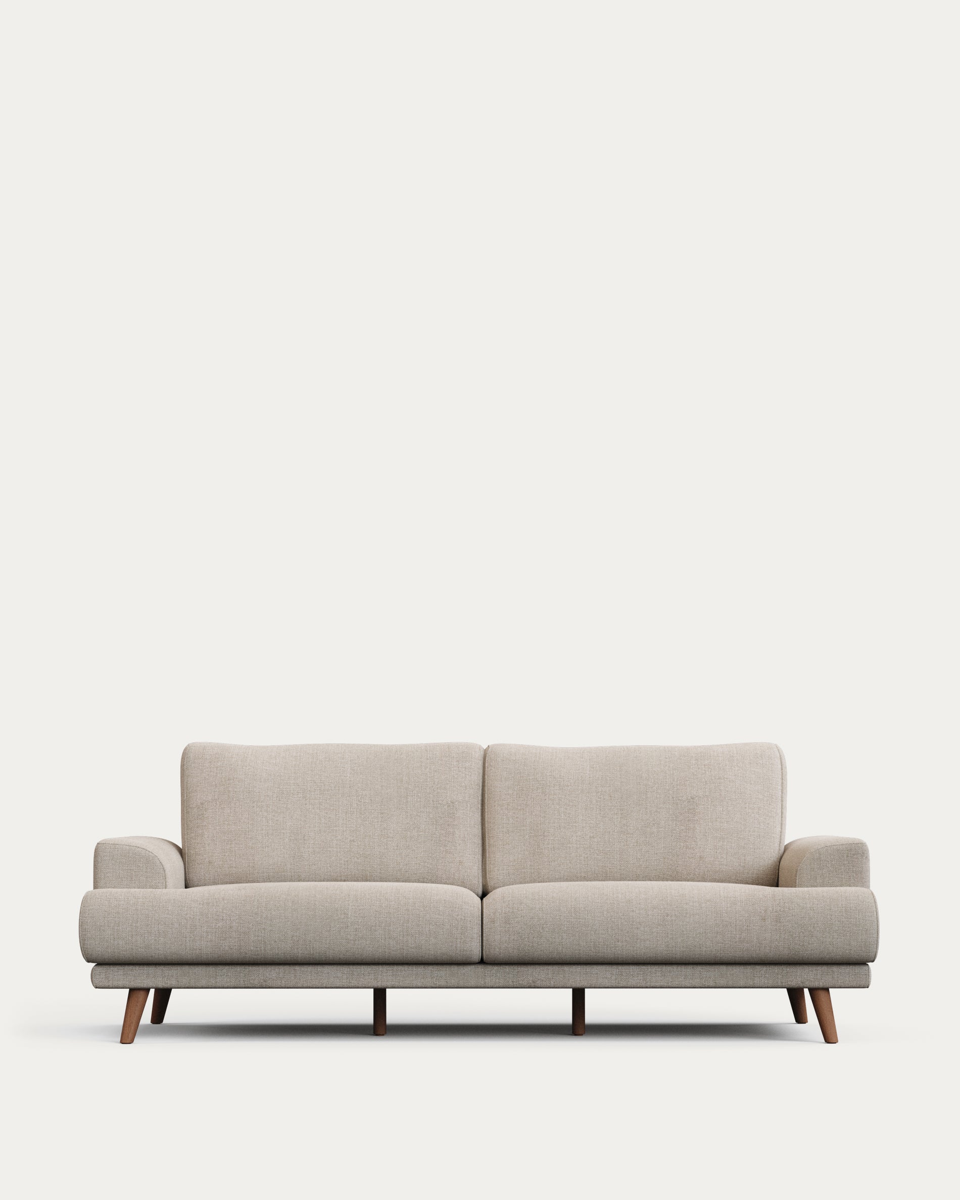 Karin 3-seater sofa beige with solid beech wood legs with natural finish, 231 cm - Product View
