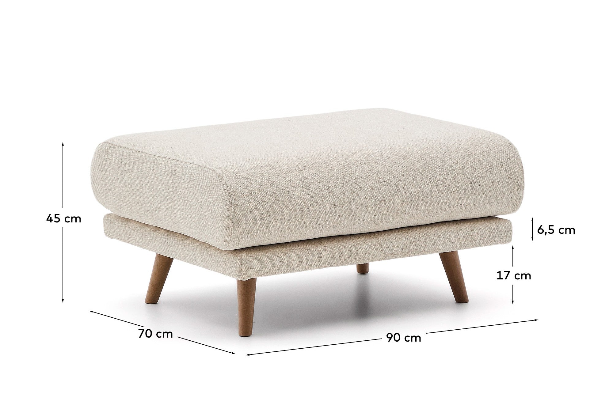 Karin footrest in beige chenille with solid beech wood legs 90 x 70cm - Measurements