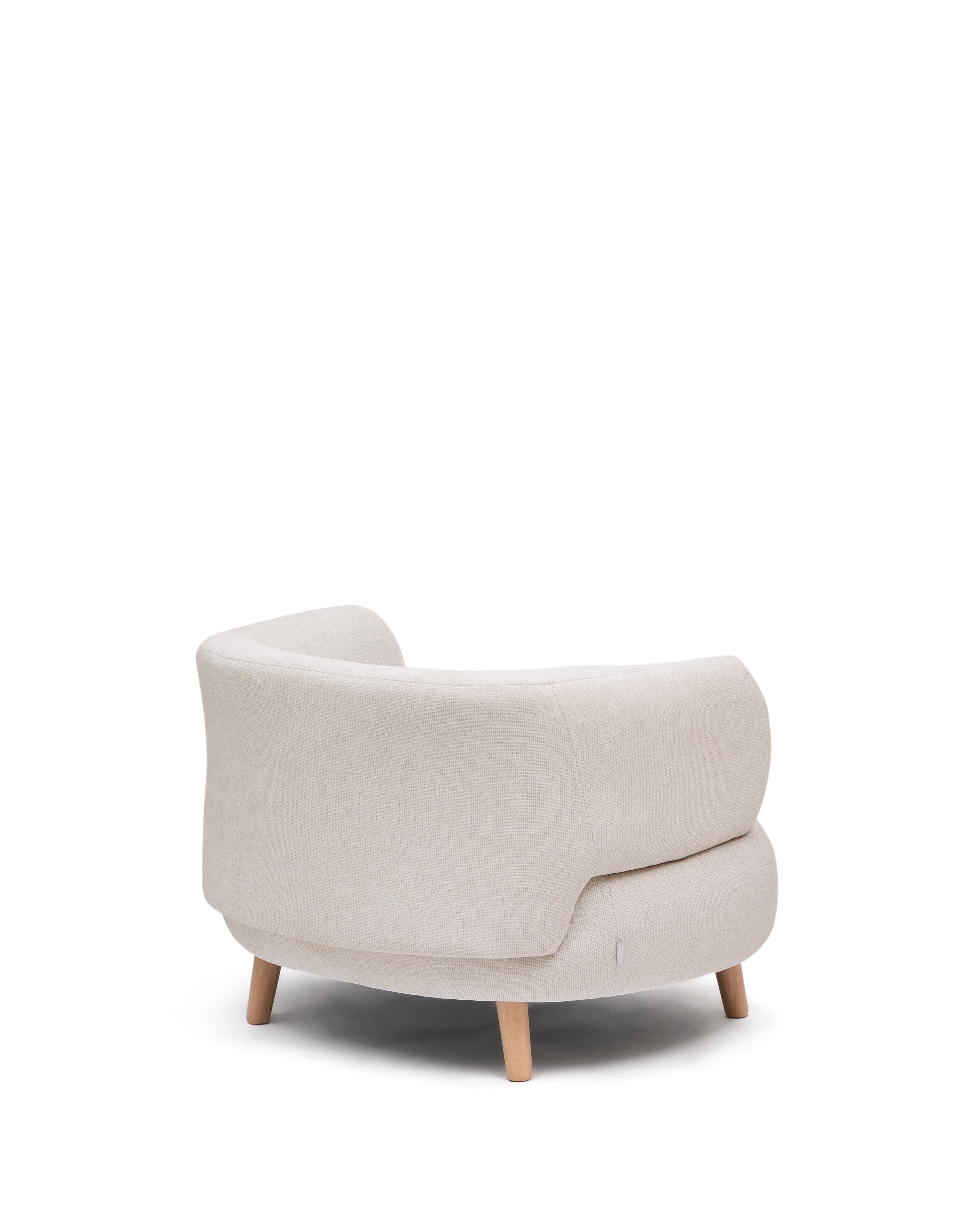 Luisa armchair in chenille pearl with solid beech wood legs 90 cm - Product Image