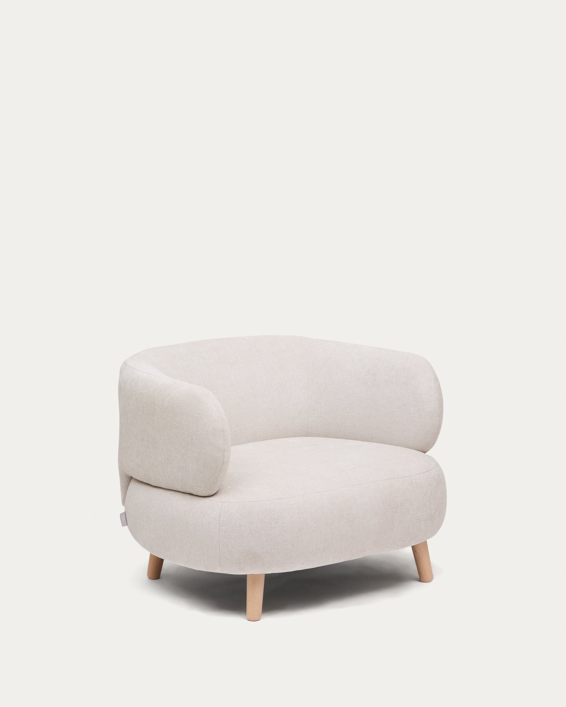 Luisa armchair in chenille pearl with solid beech wood legs 90 cm - Product View
