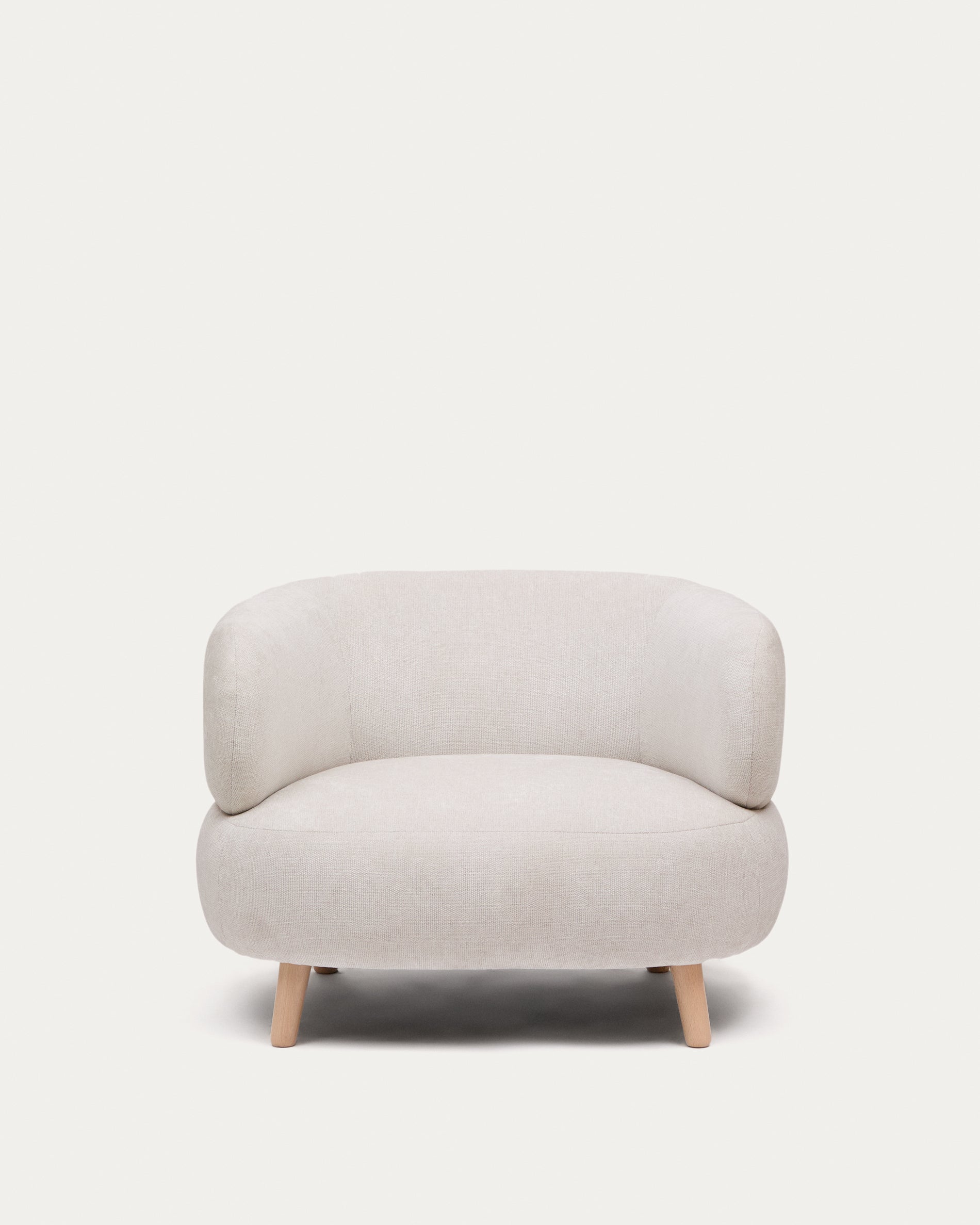 Luisa armchair in chenille pearl with solid beech wood legs 90 cm - Product View