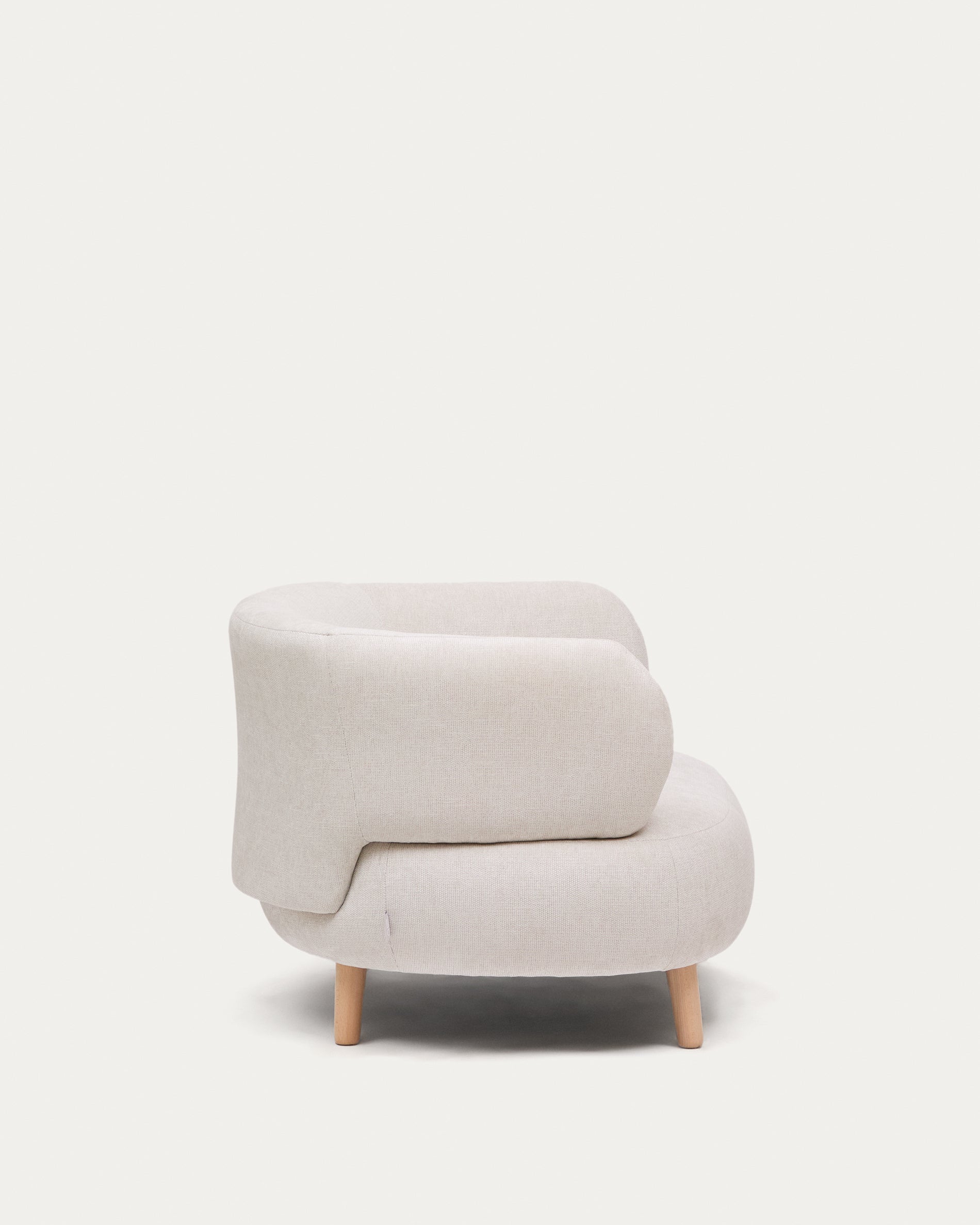 Luisa armchair in chenille pearl with solid beech wood legs 90 cm - Product View