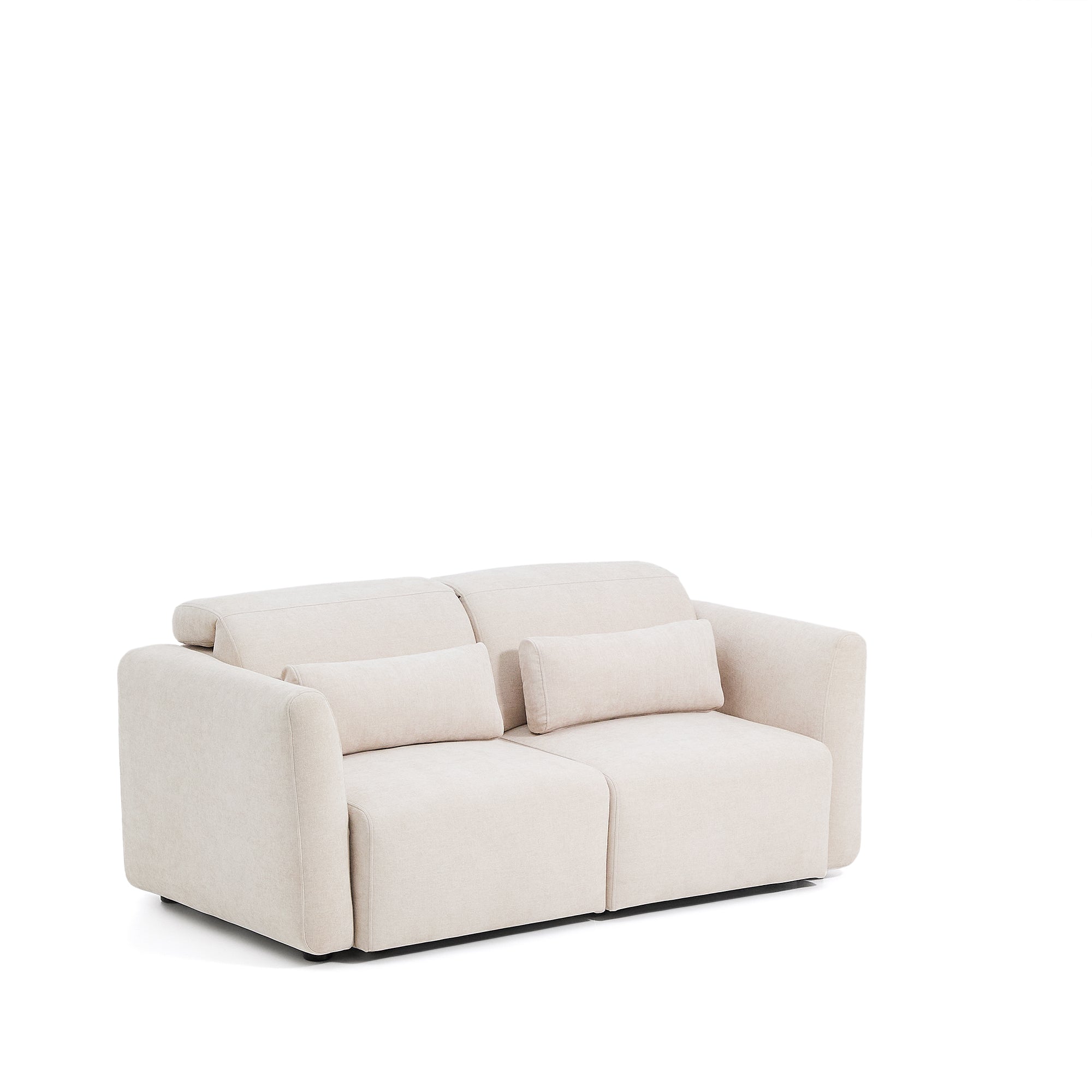 Lares 2-seater sofa with motorised sliding seats and reclining headrest in beige chenille 180cm - Product Image