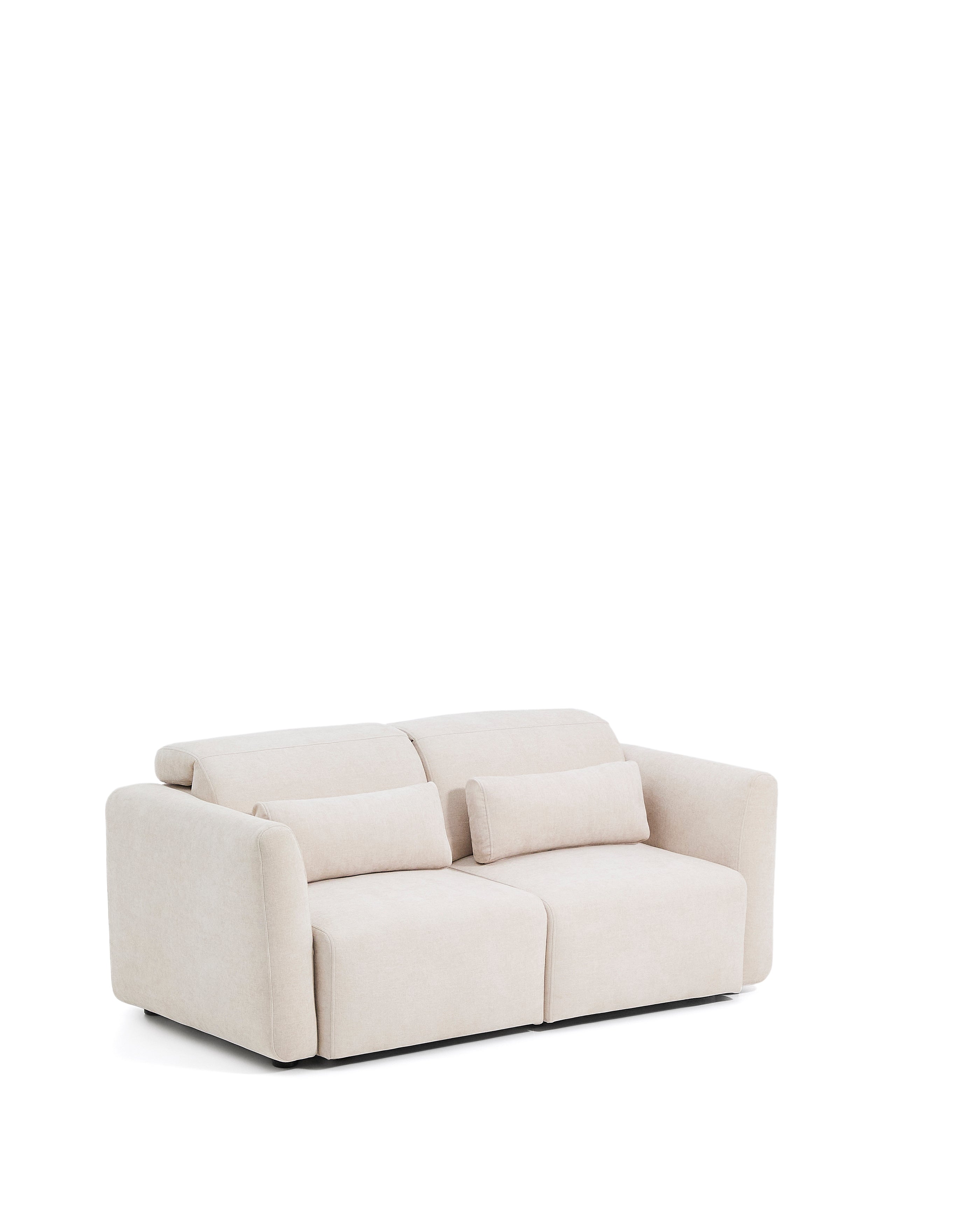 Lares 2-seater sofa with motorised sliding seats and reclining headrest in beige chenille 180cm - Product Image