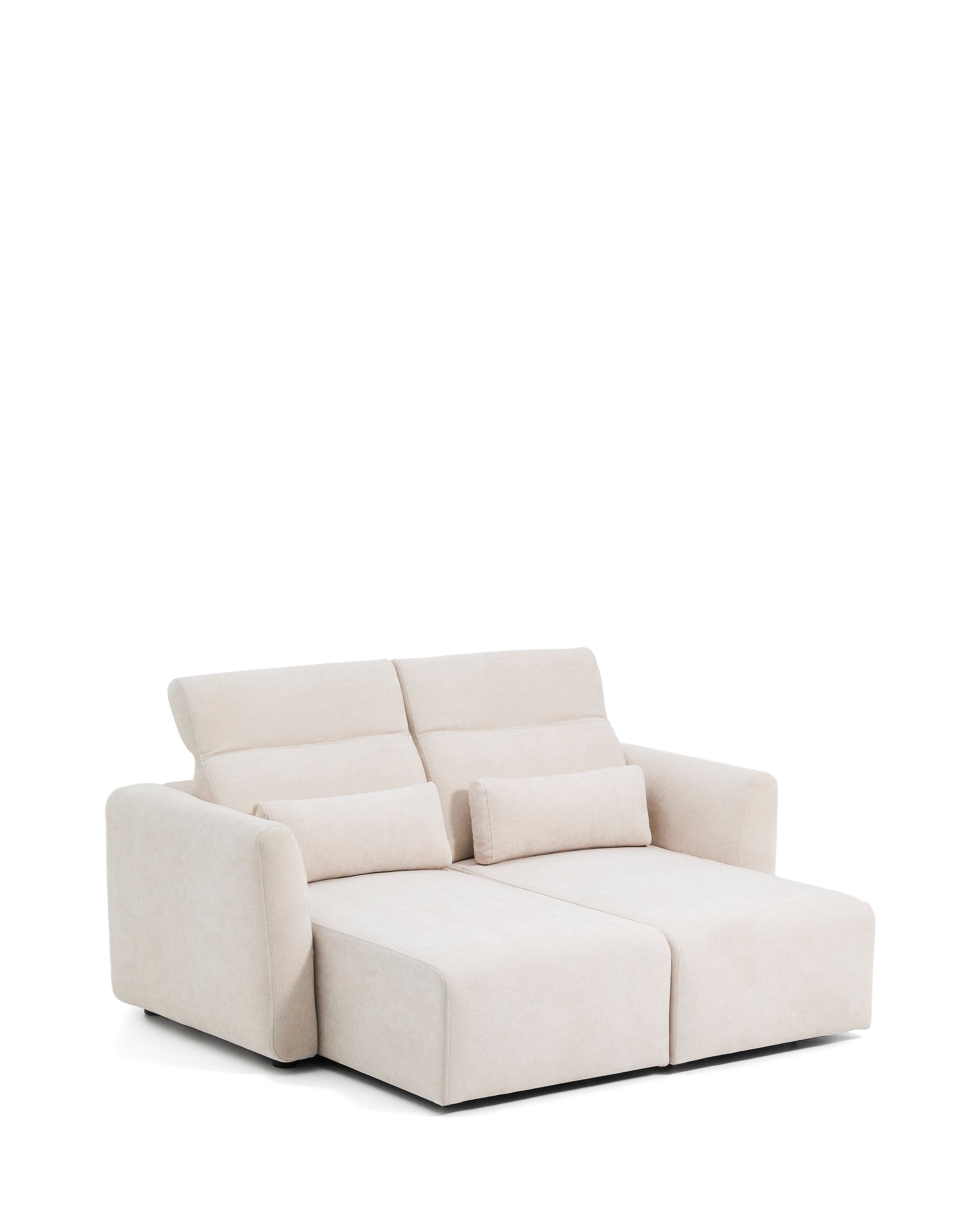 Lares 2-seater sofa with motorised sliding seats and reclining headrest in beige chenille 180cm - Product Image