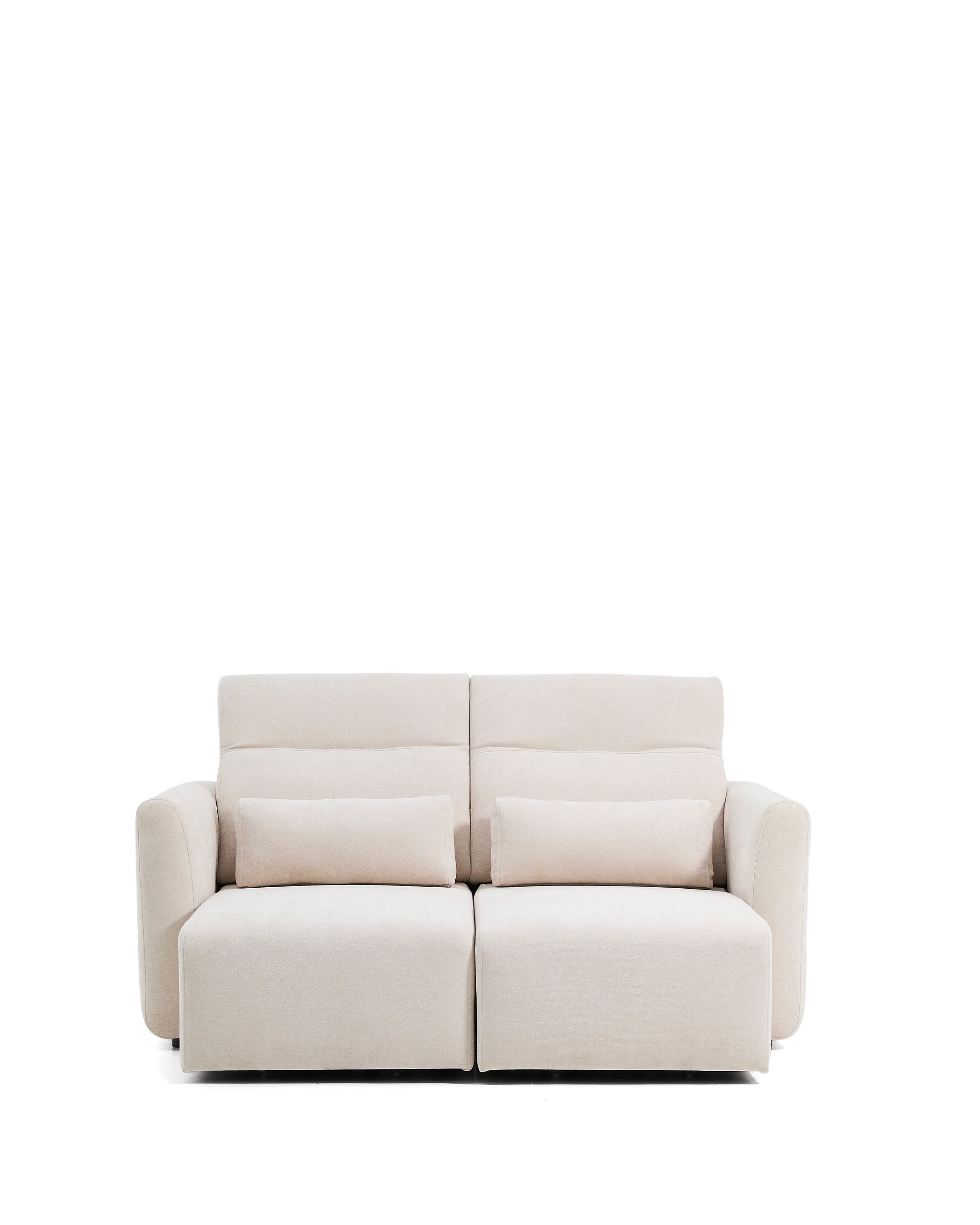 Lares 2-seater sofa with motorised sliding seats and reclining headrest in beige chenille 180cm - Product Image