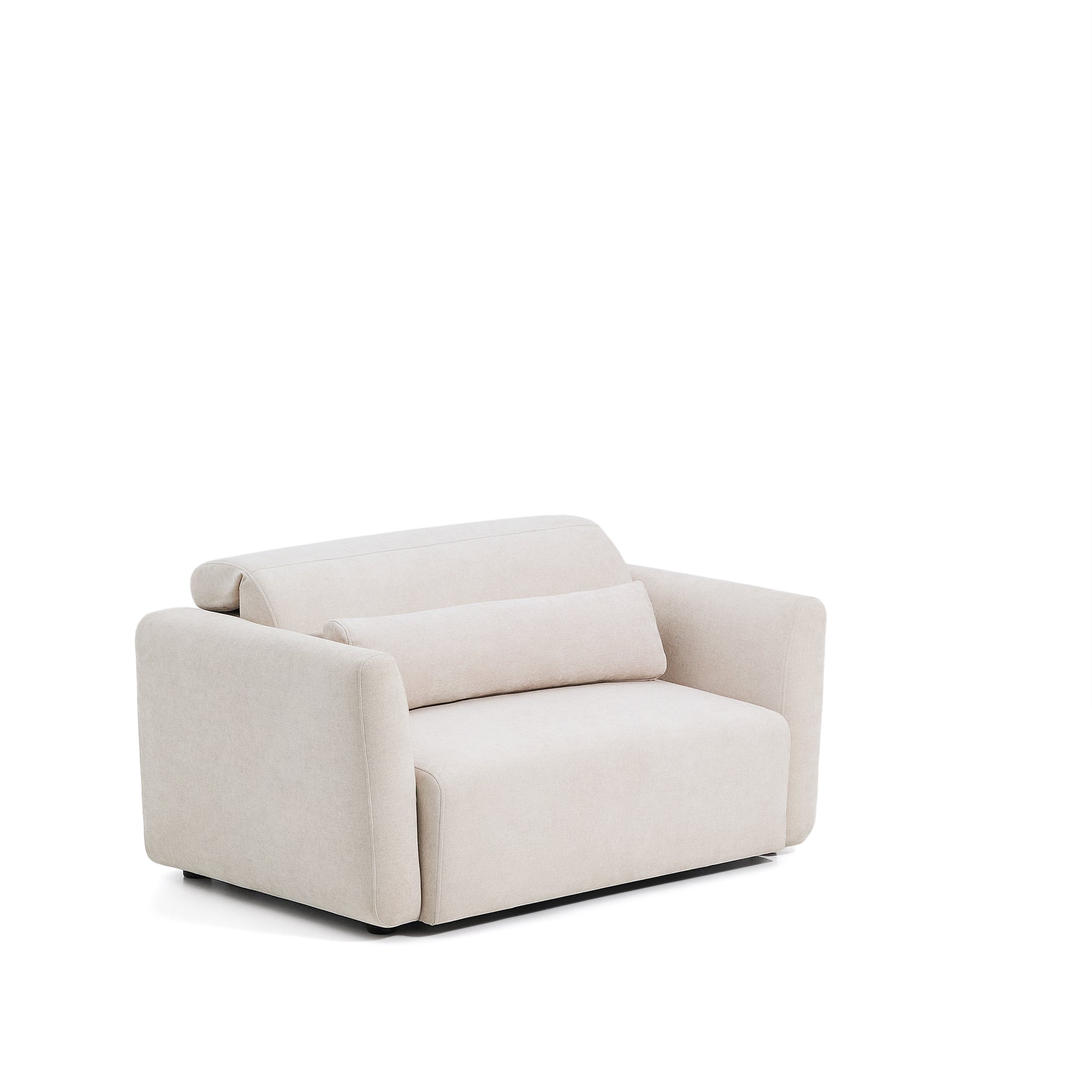 Lares 2-seater sofa with motorised sliding seats and reclining headrest in beige chenille 150cm - Product Image