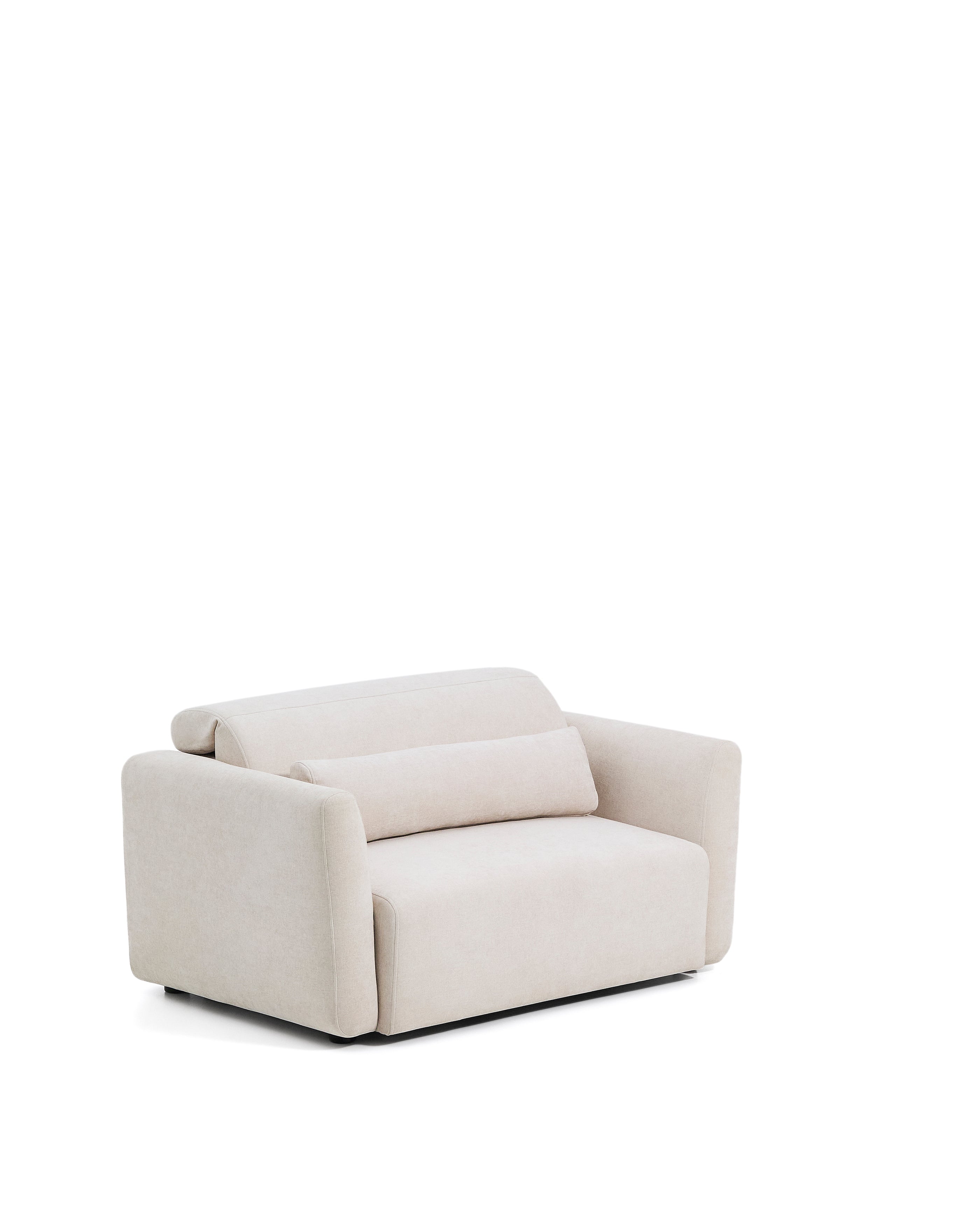 Lares 2-seater sofa with motorised sliding seats and reclining headrest in beige chenille 150cm - Product Image