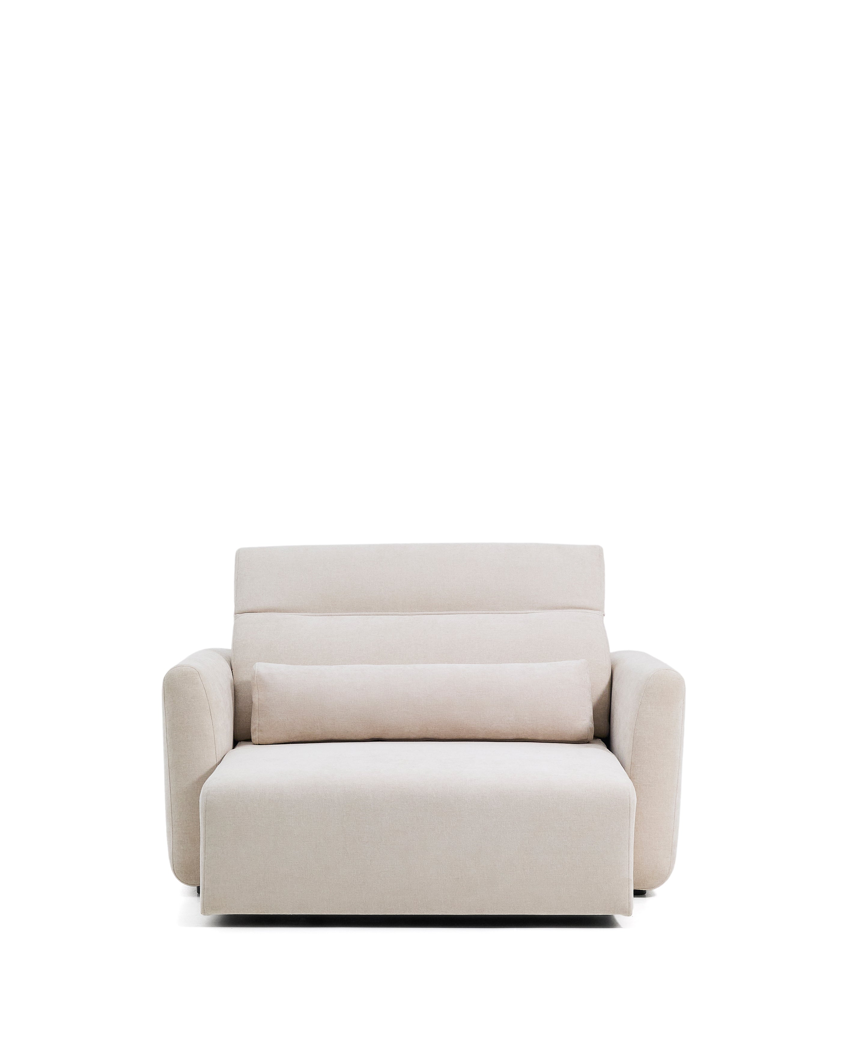 Lares 2-seater sofa with motorised sliding seats and reclining headrest in beige chenille 150cm - Product Image