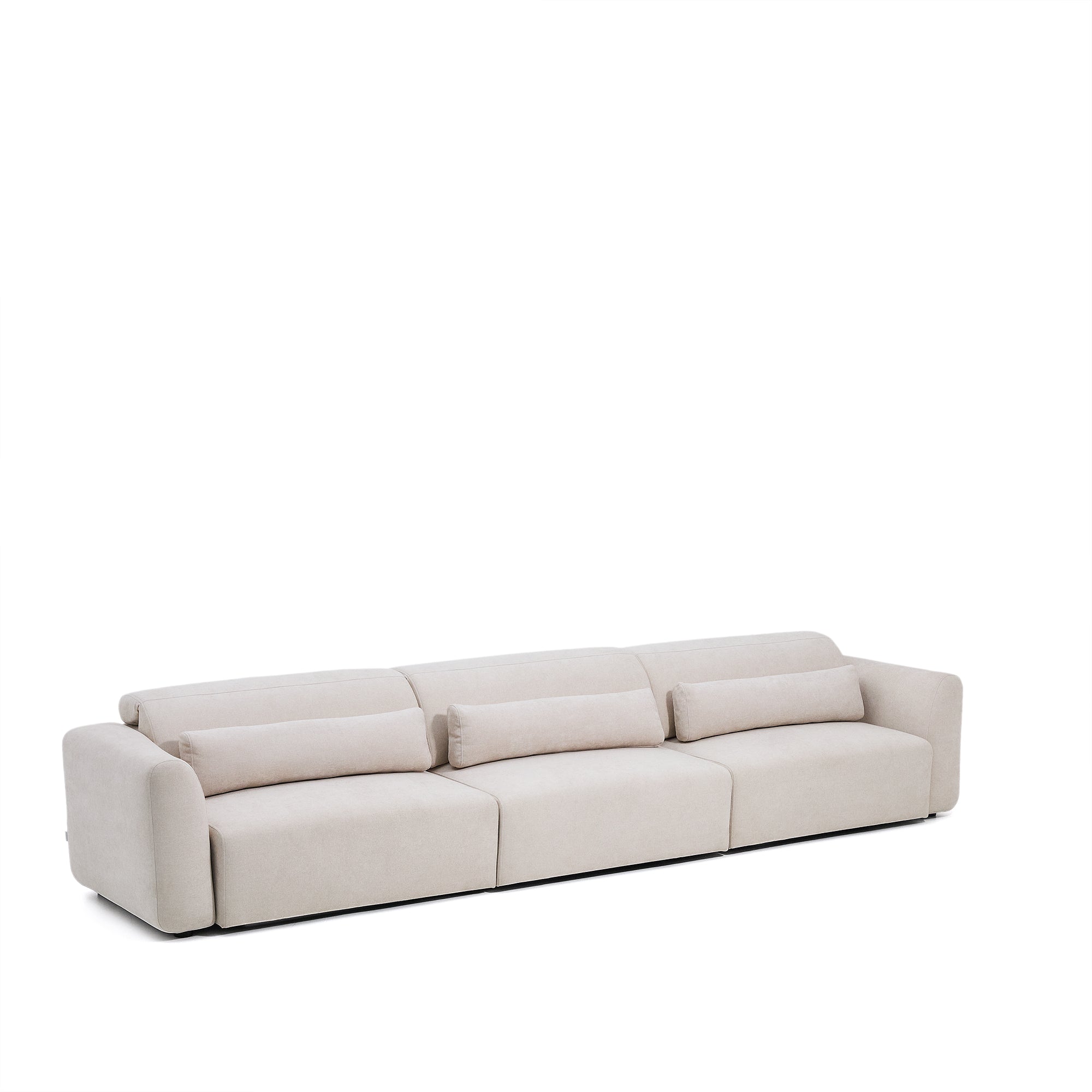 Lares 6-seater sofa with motorised sliding seats and reclining headrest in beige chenille 410cm - Product Image