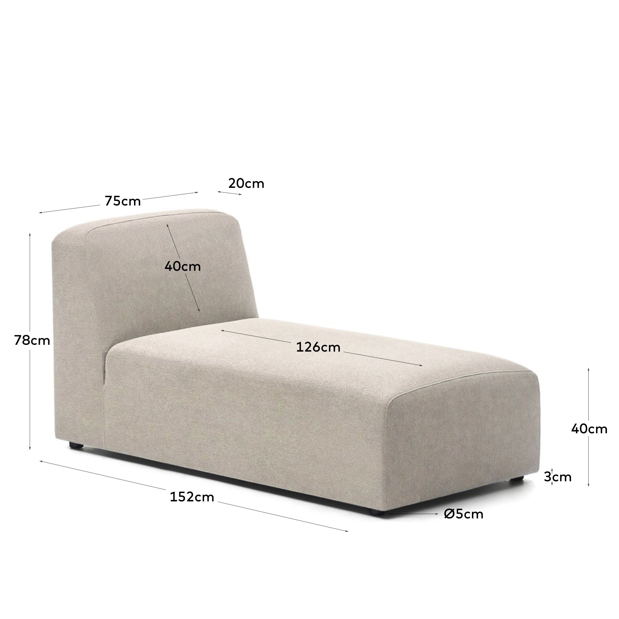 Neom chaise module in beige, 152 x 75 cm FSC Mix Credit - Measurements