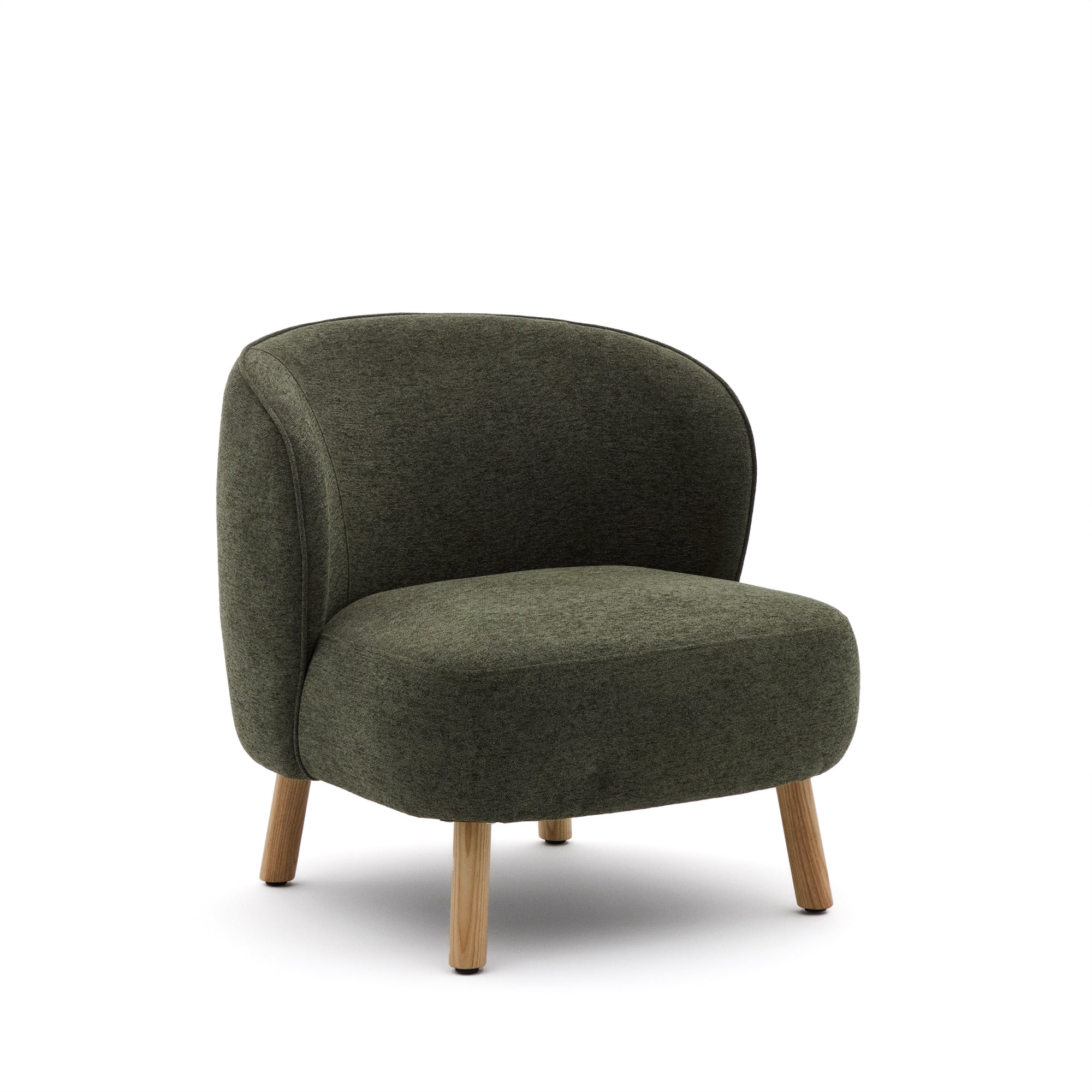 Ulit armchair in green chenille with solid beech wood legs in a natural finish - Product Image