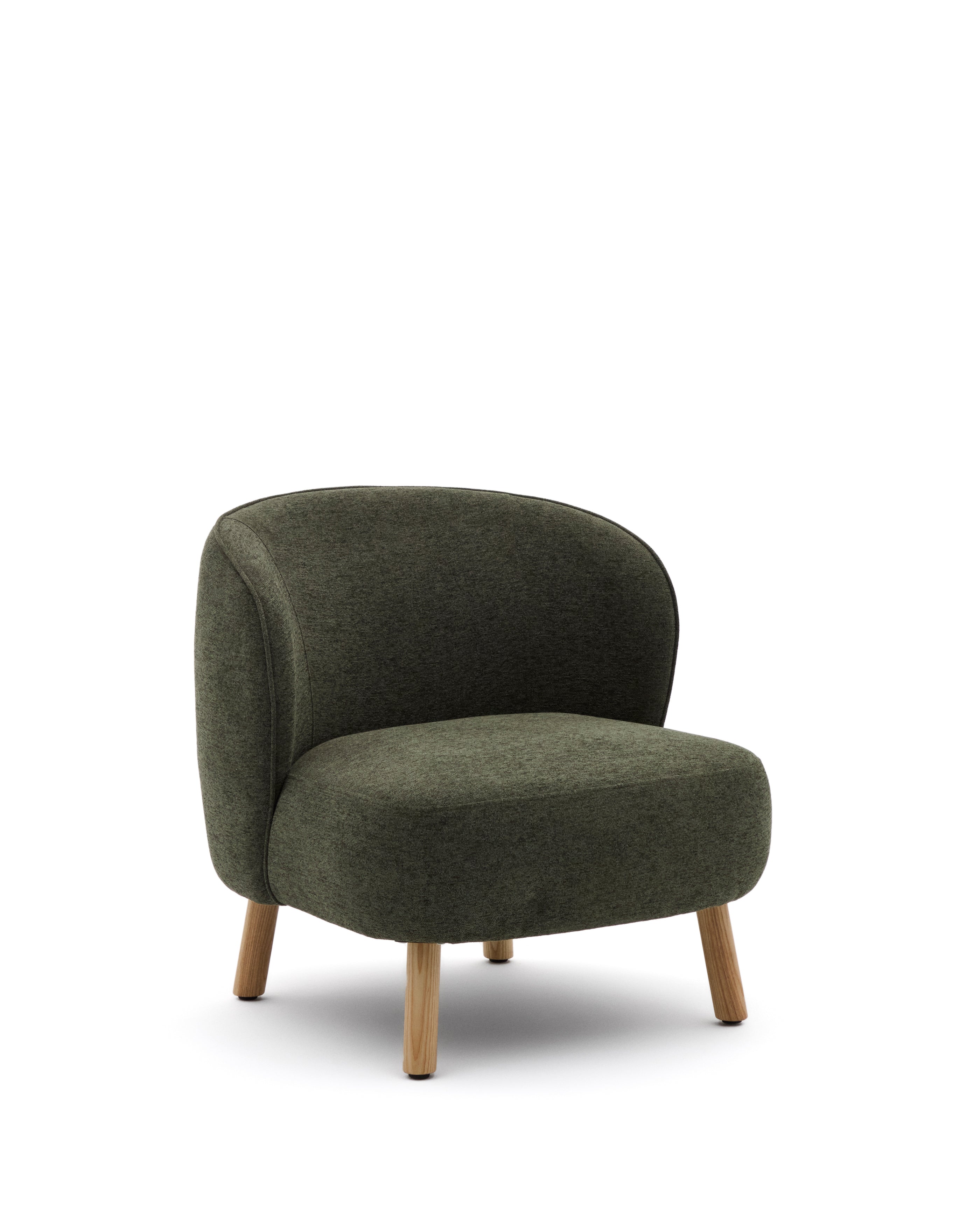 Ulit armchair in green chenille with solid beech wood legs in a natural finish - Product Image