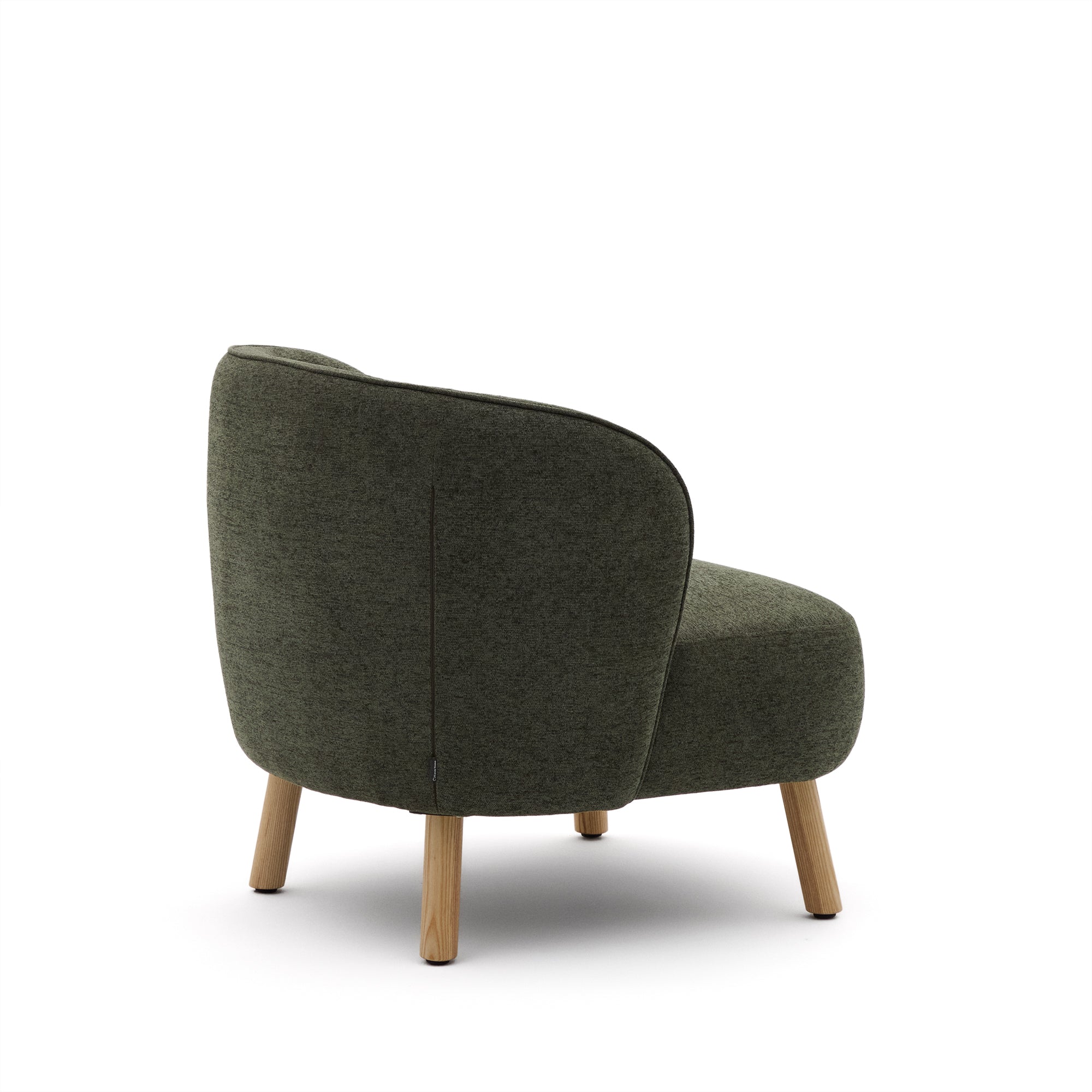 Ulit armchair in green chenille with solid beech wood legs in a natural finish - Product Image