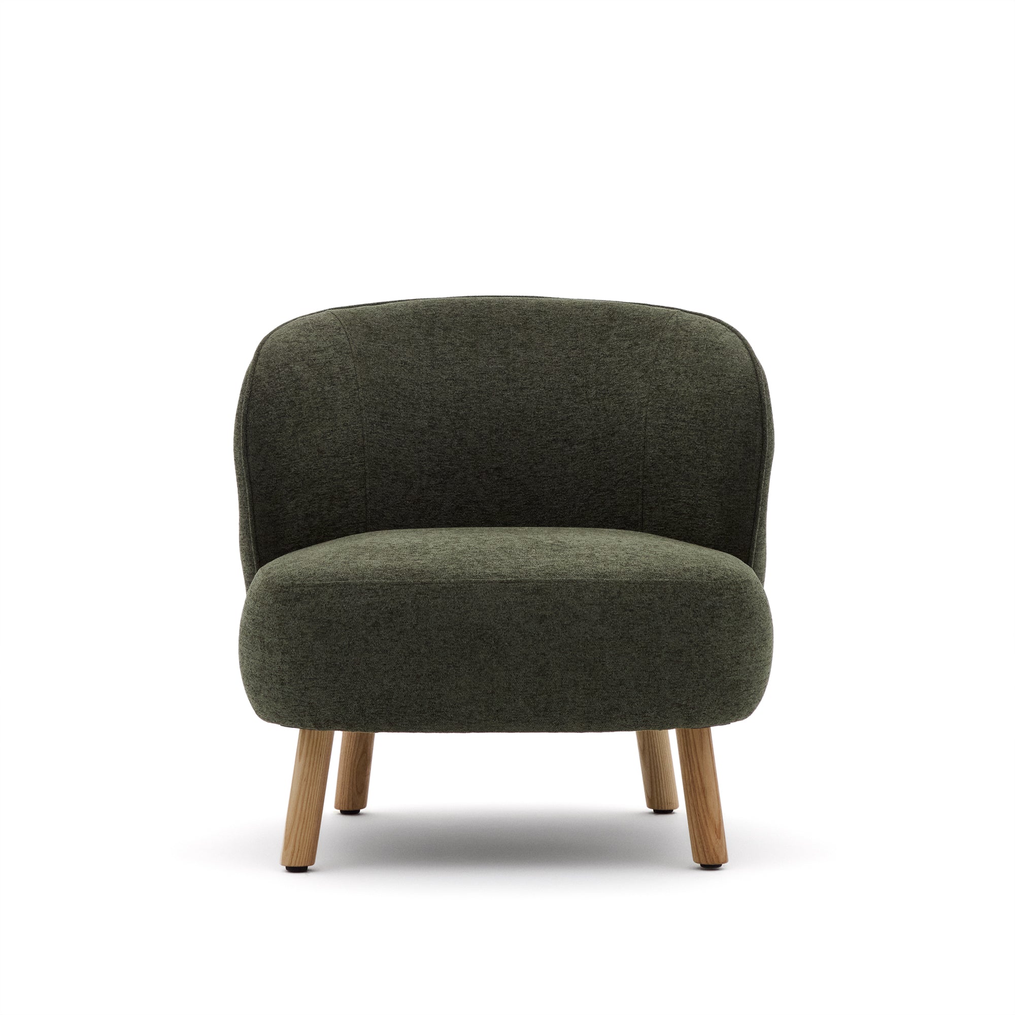 Ulit armchair in green chenille with solid beech wood legs in a natural finish - Product Image