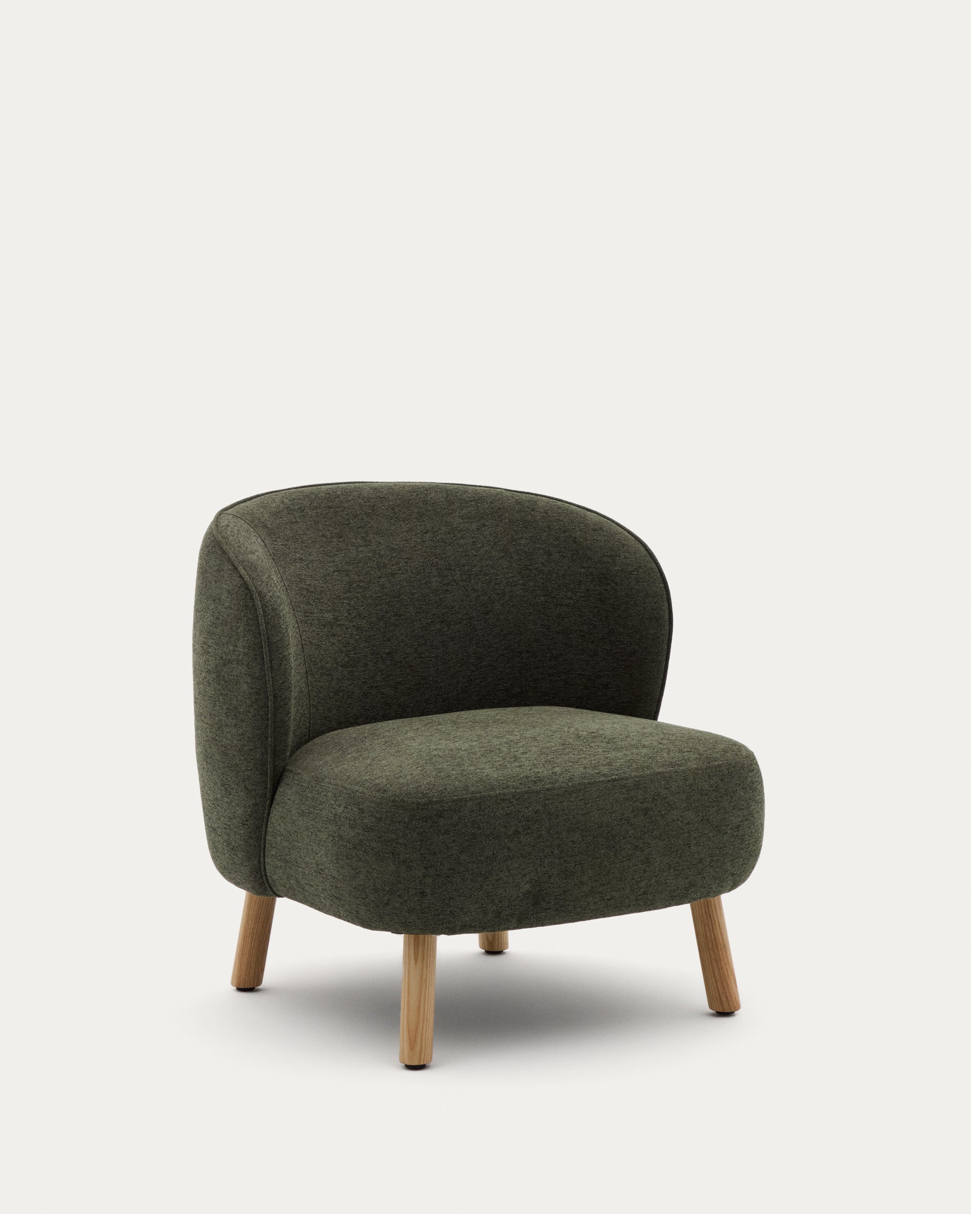 Ulit armchair in green chenille with solid beech wood legs in a natural finish - Product View