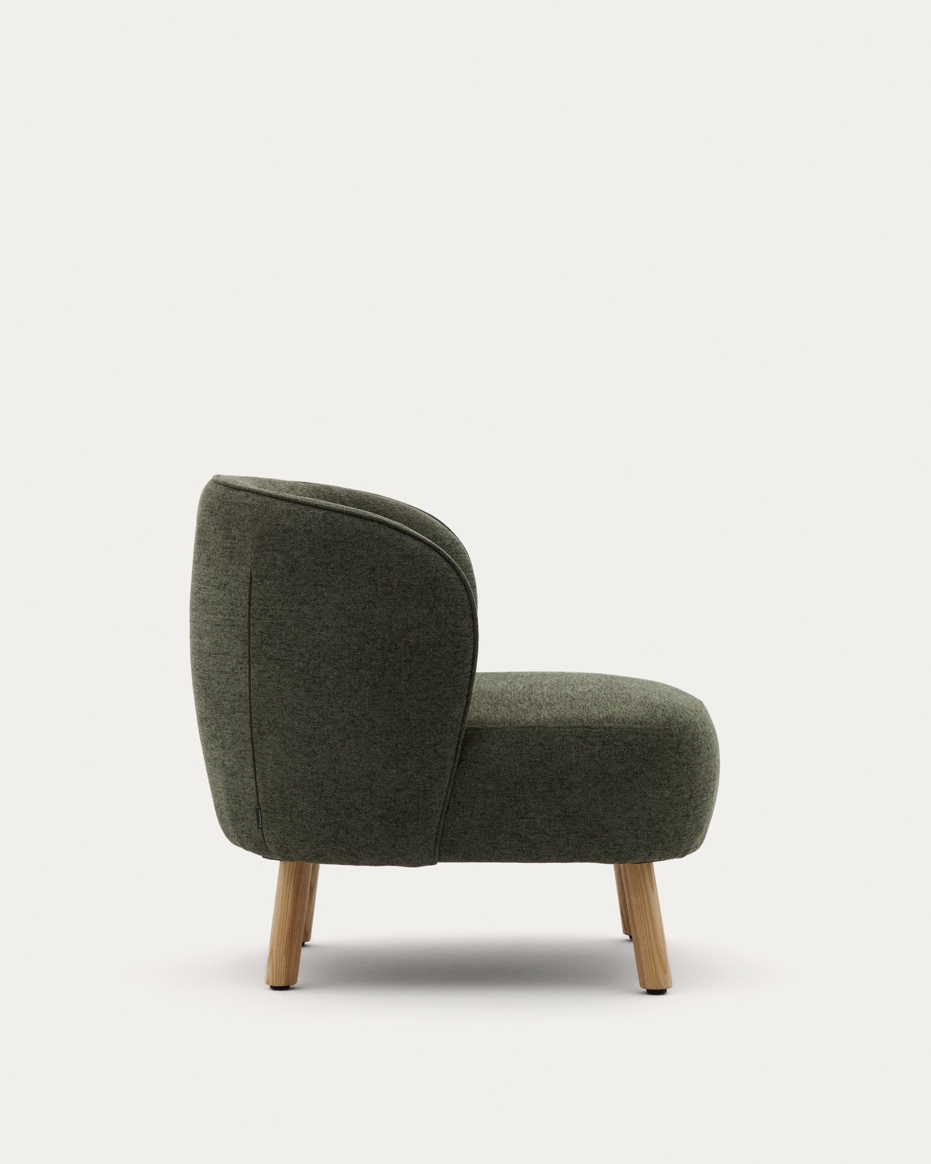 Ulit armchair in green chenille with solid beech wood legs in a natural finish - Product View