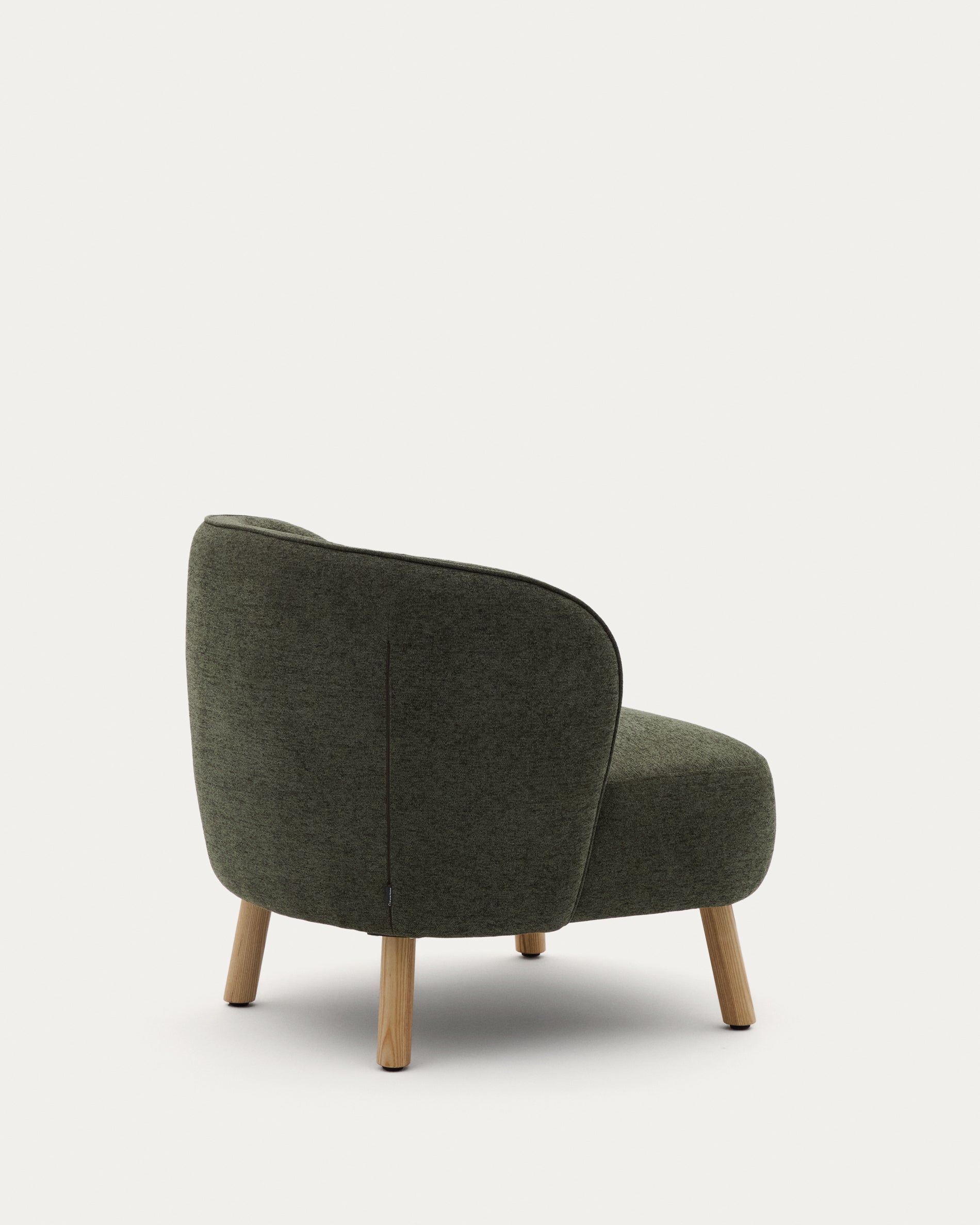Ulit armchair in green chenille with solid beech wood legs in a natural finish - Product View