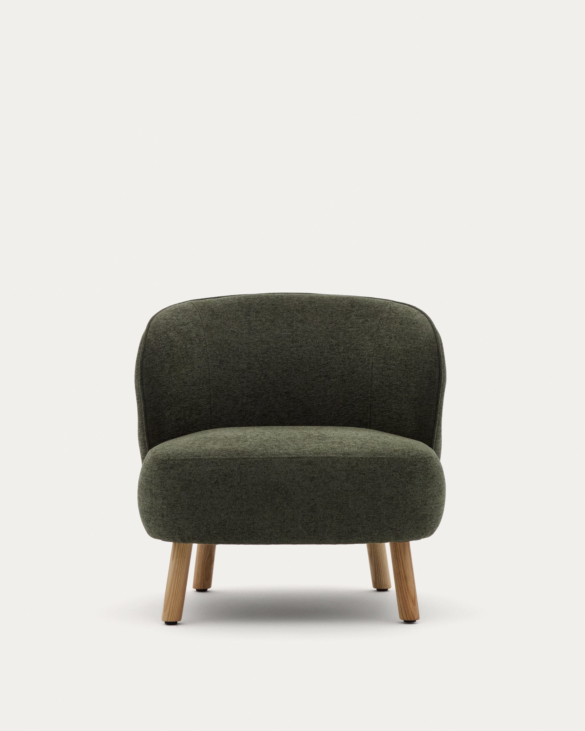 Ulit armchair in green chenille with solid beech wood legs in a natural finish - Product View