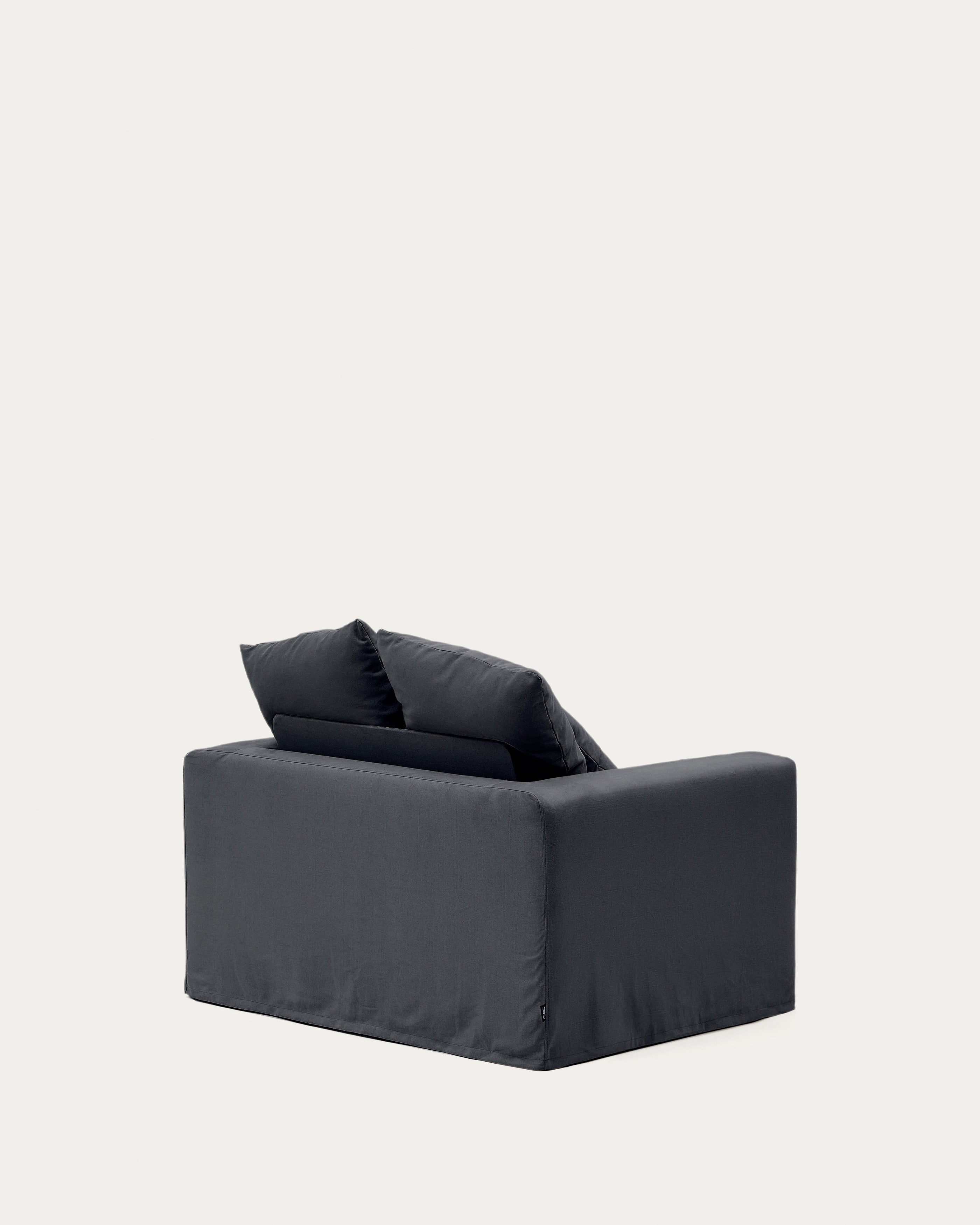 Nora armchair with removable cover with linen and cotton cushion in anthracite grey 140cm - Product Image