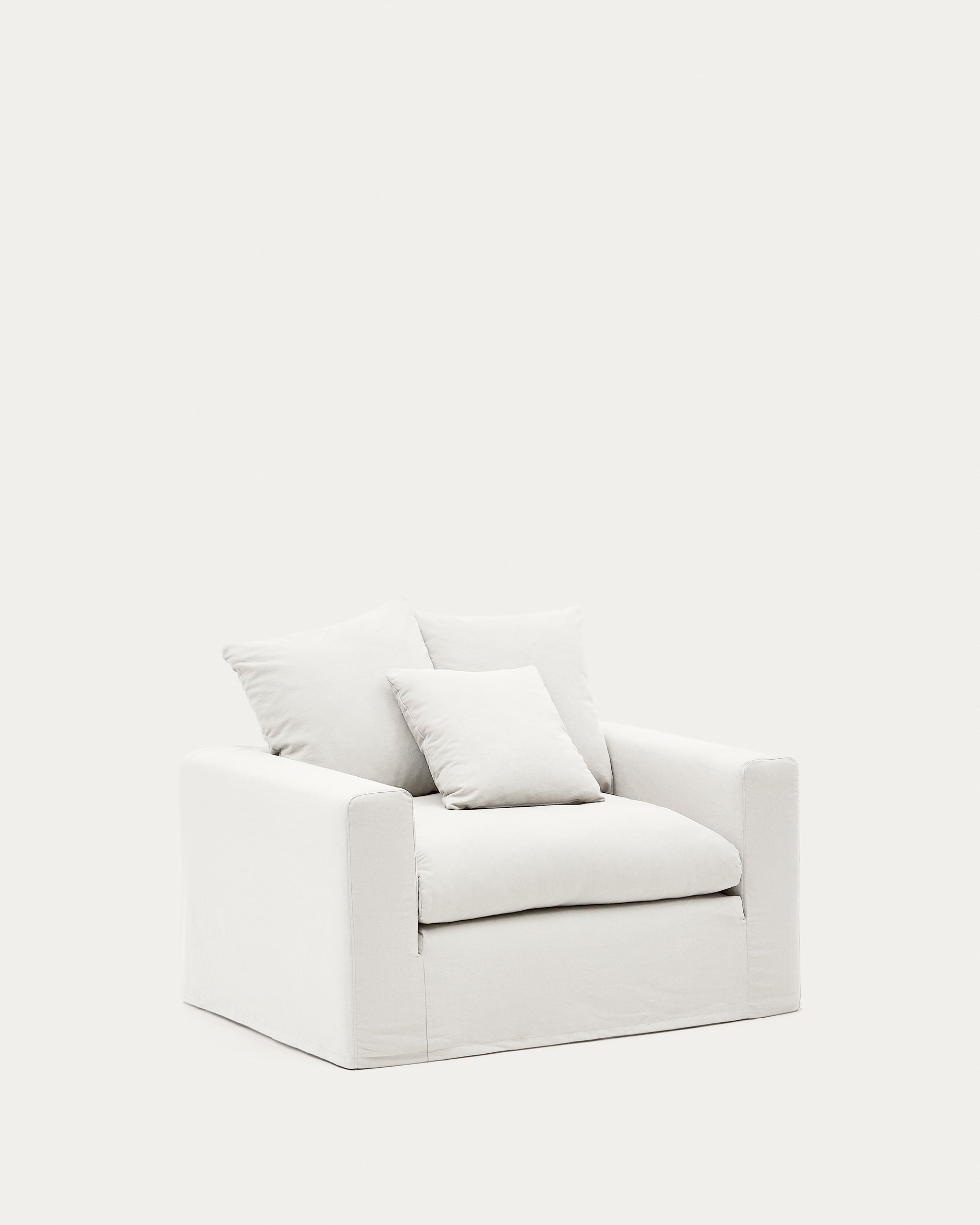 Nora armchair with removable cover with linen and cotton cushion in ecru 140cm - Product View
