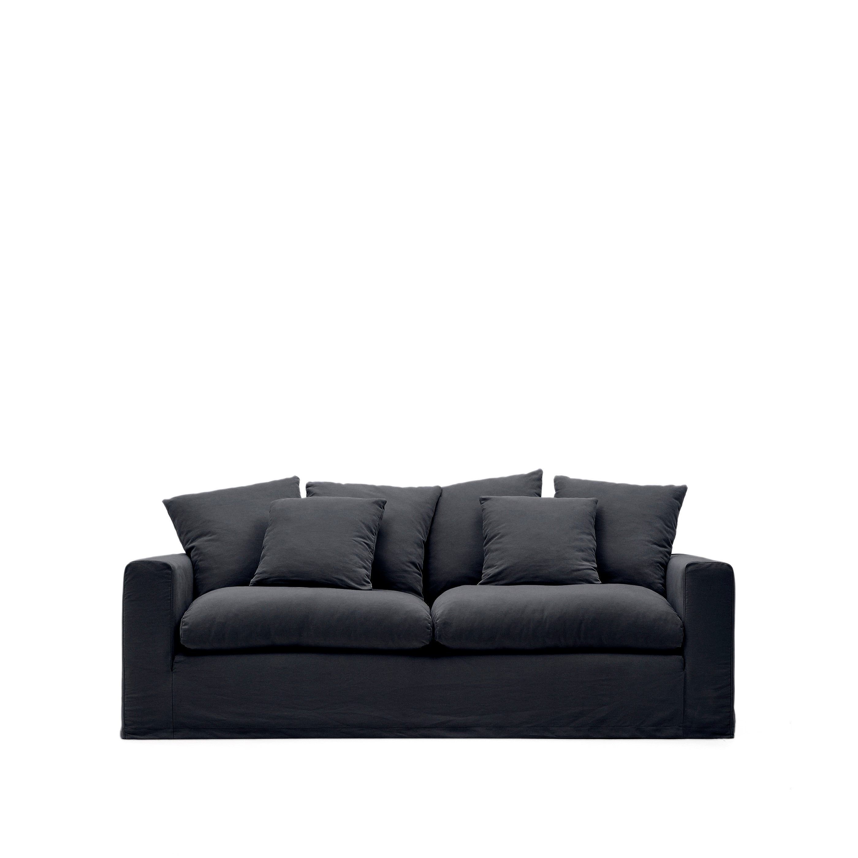 Nora 3-seater sofa with removable cover with linen and cotton cushions in anthracite grey 240cm - Product Image