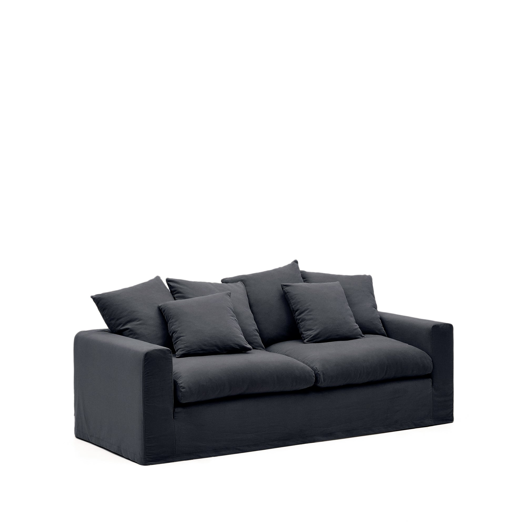 Nora 3-seater sofa with removable cover with linen and cotton cushions in anthracite grey 240cm - Product Image