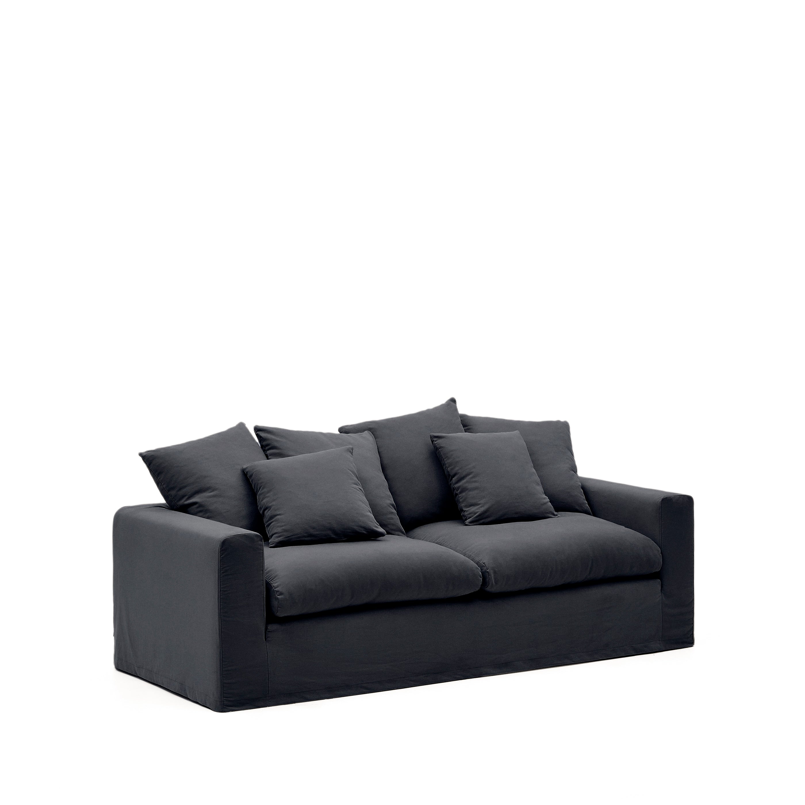 Nora 3-seater sofa with removable cover with linen and cotton cushions in anthracite grey 240cm - Product Image
