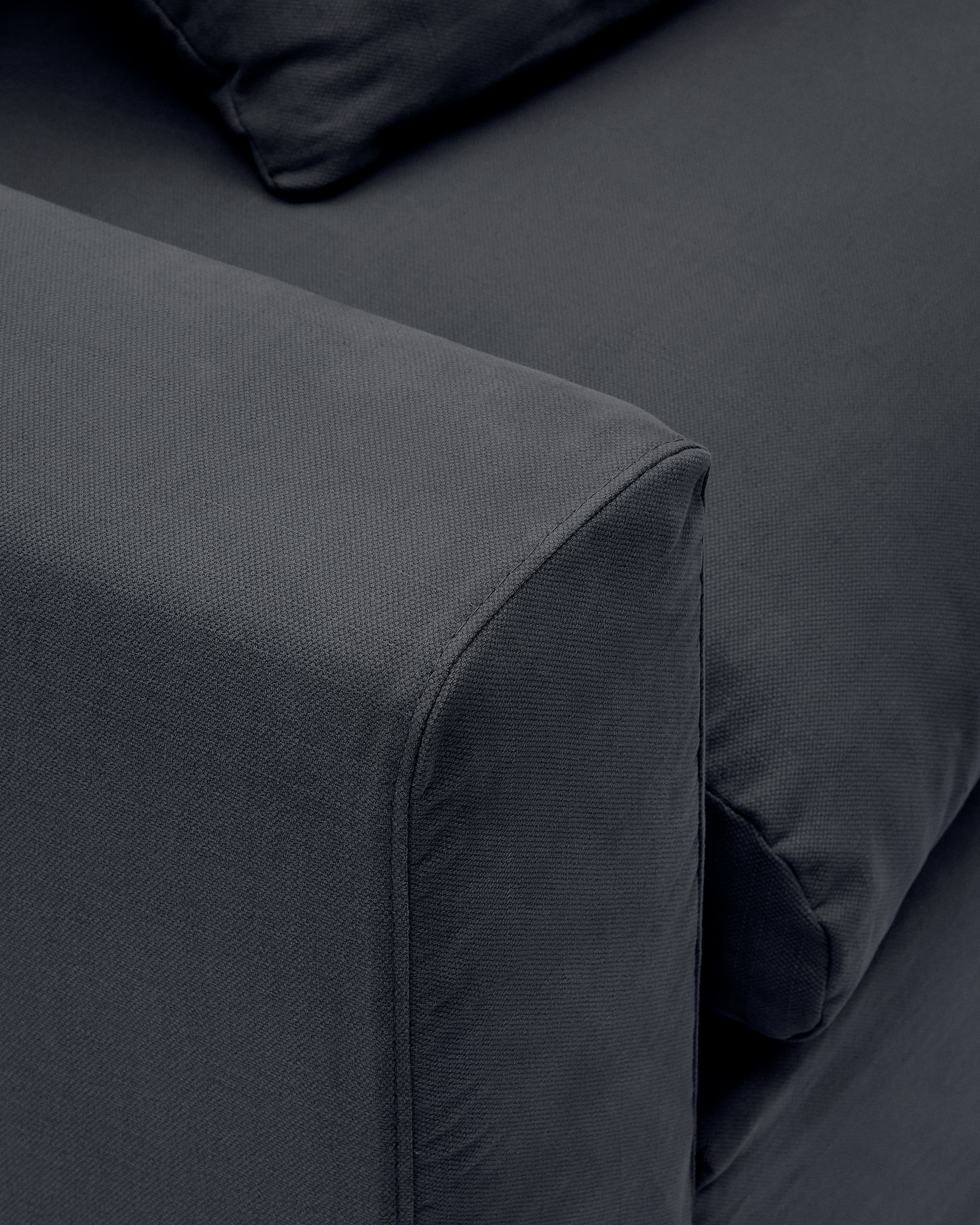 Nora three-seater sofa with removable cover and anthracite gray linen and cotton cushions, 240 cm