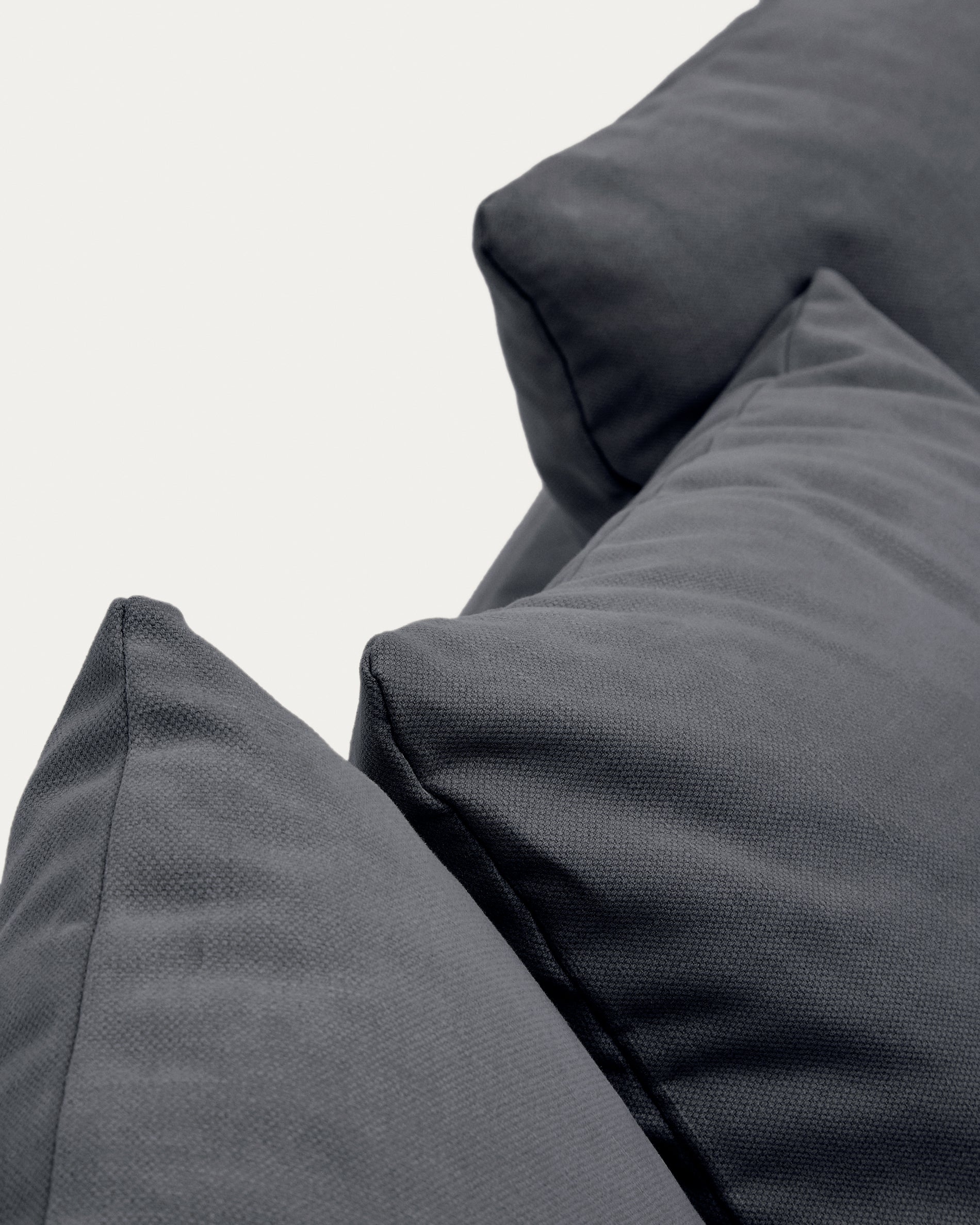Nora three-seater sofa with removable cover and anthracite gray linen and cotton cushions, 240 cm