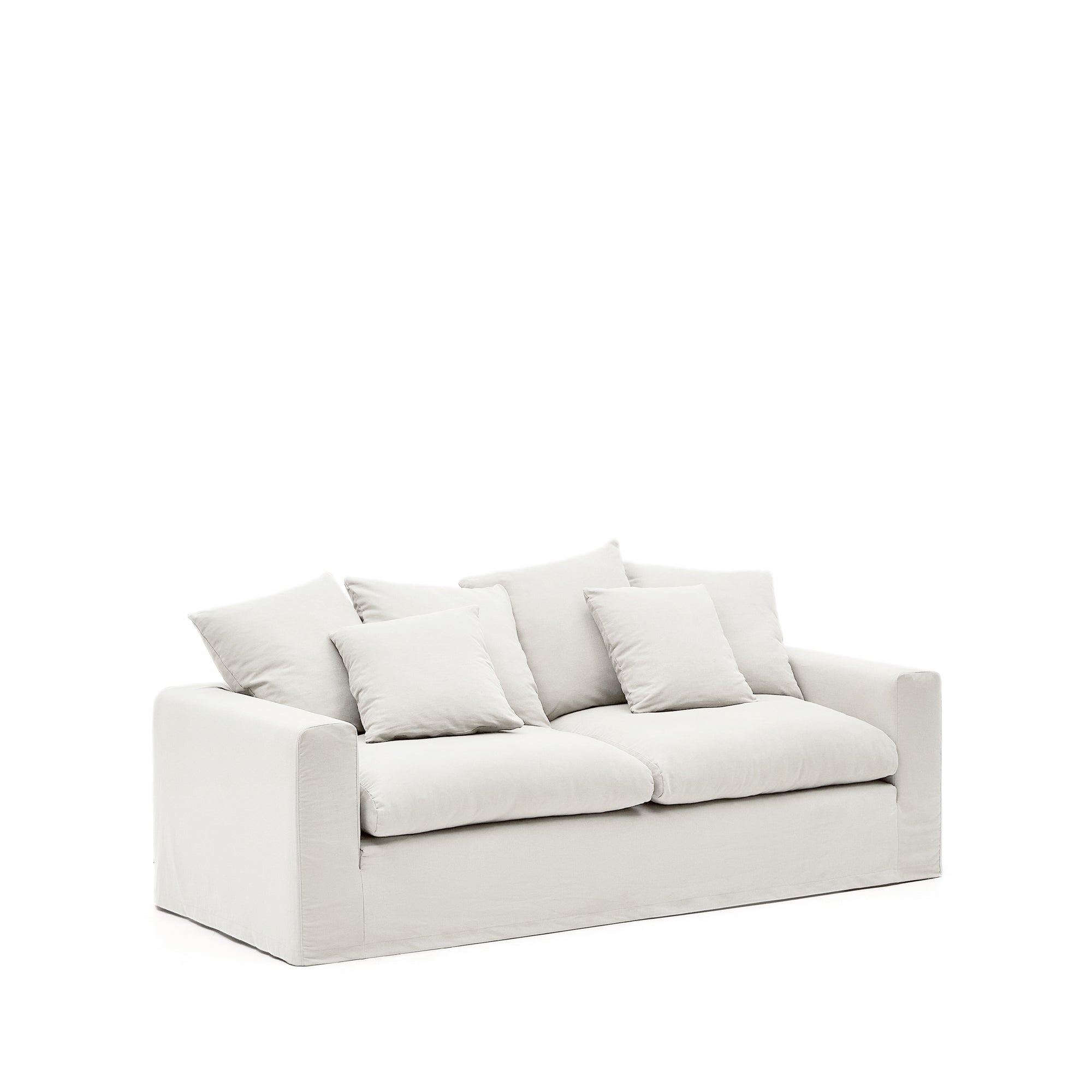 Nora 3-seater sofa with removable cover with linen and cotton cushions in ecru 240cm - Product Image