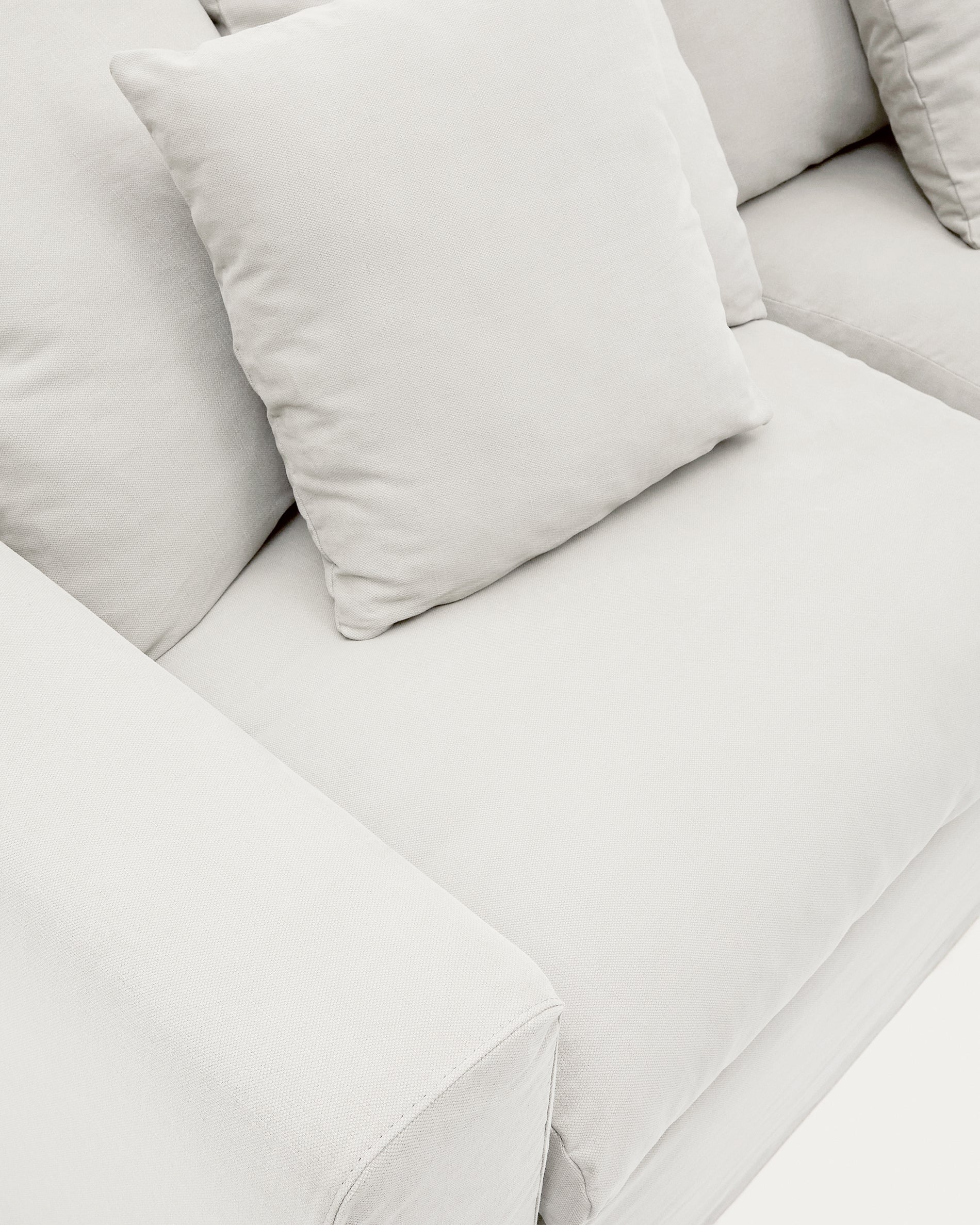 Nora 3-seater sofa with removable cover with linen and cotton cushions in ecru 240cm - Detail