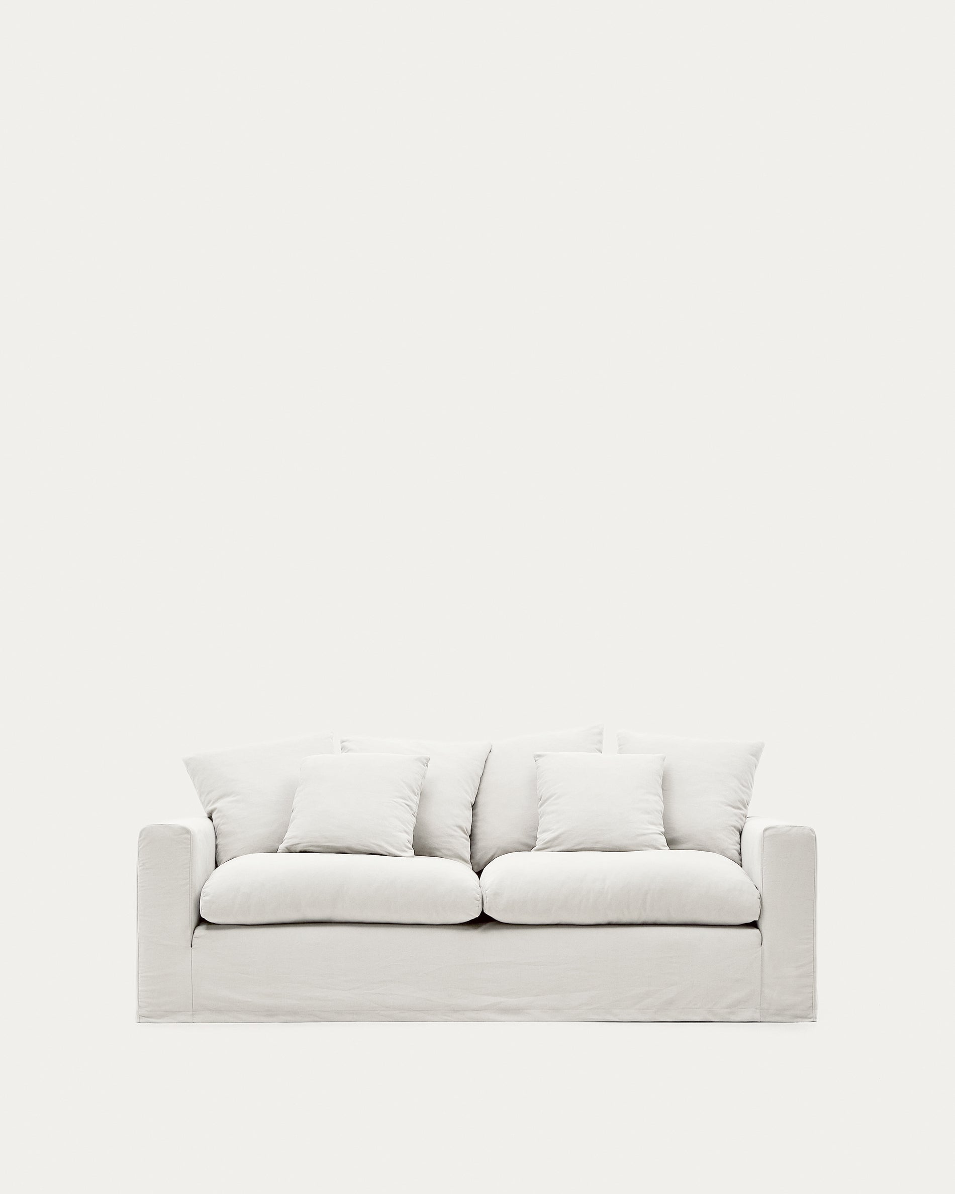 Nora 3-seater sofa with removable cover with linen and cotton cushions in ecru 240cm - Product View