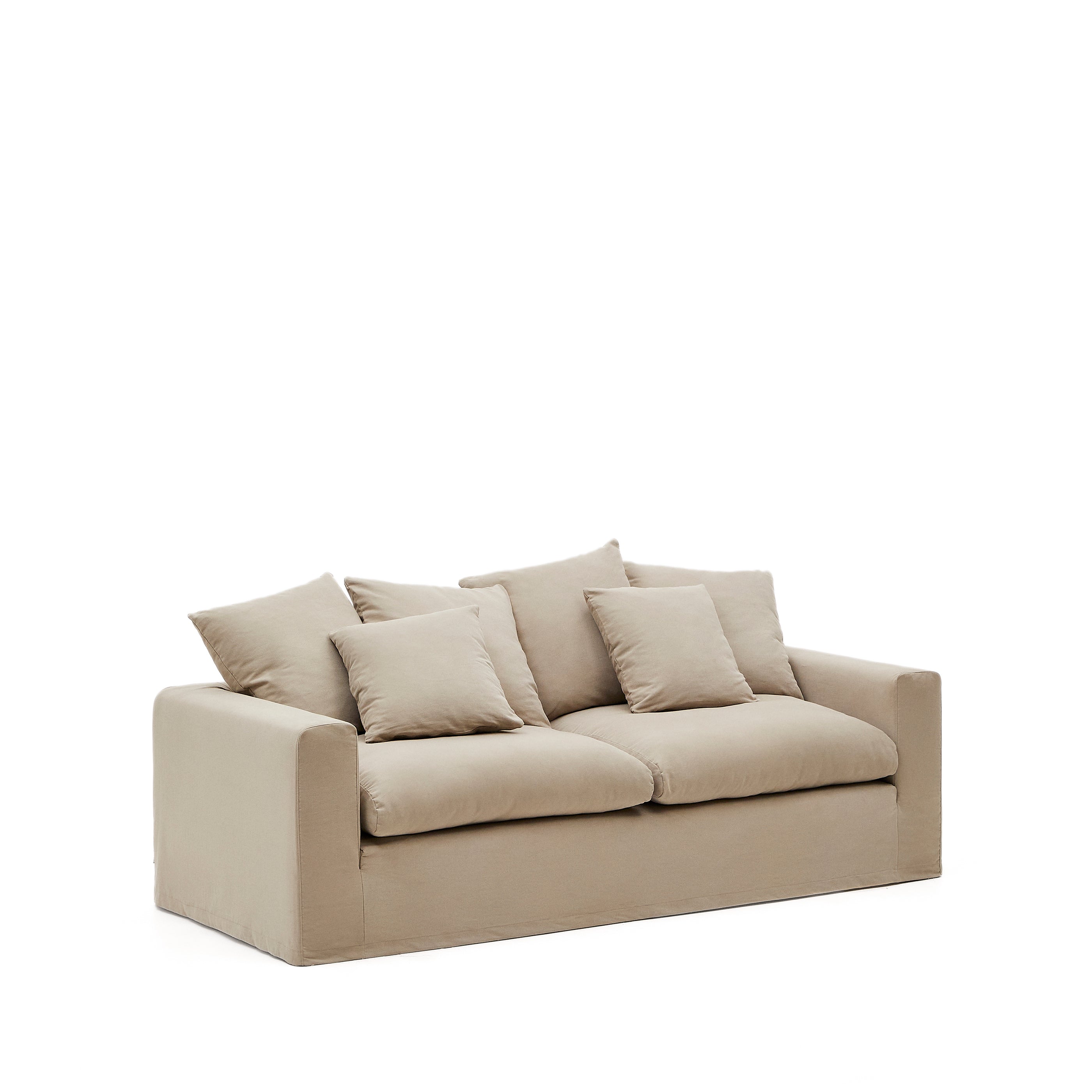 Nora three-seater sofa with ocher canvas and cotton cushions 240 cm
