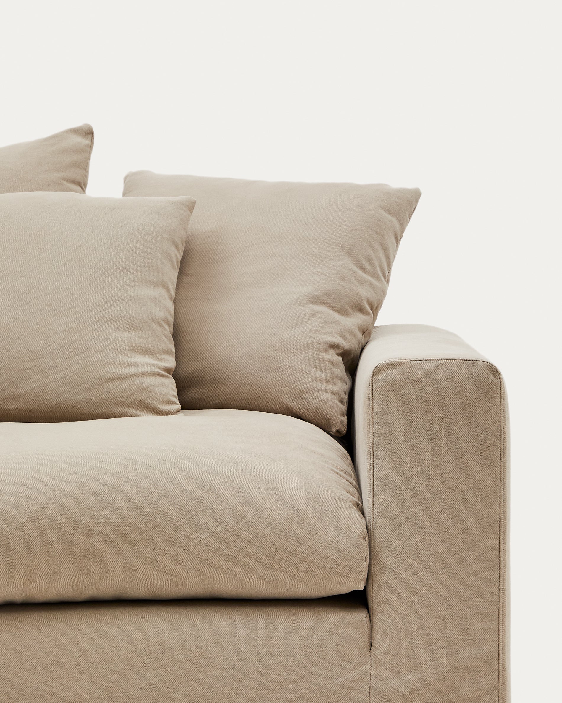 Nora three-seater sofa with ocher canvas and cotton cushions 240 cm