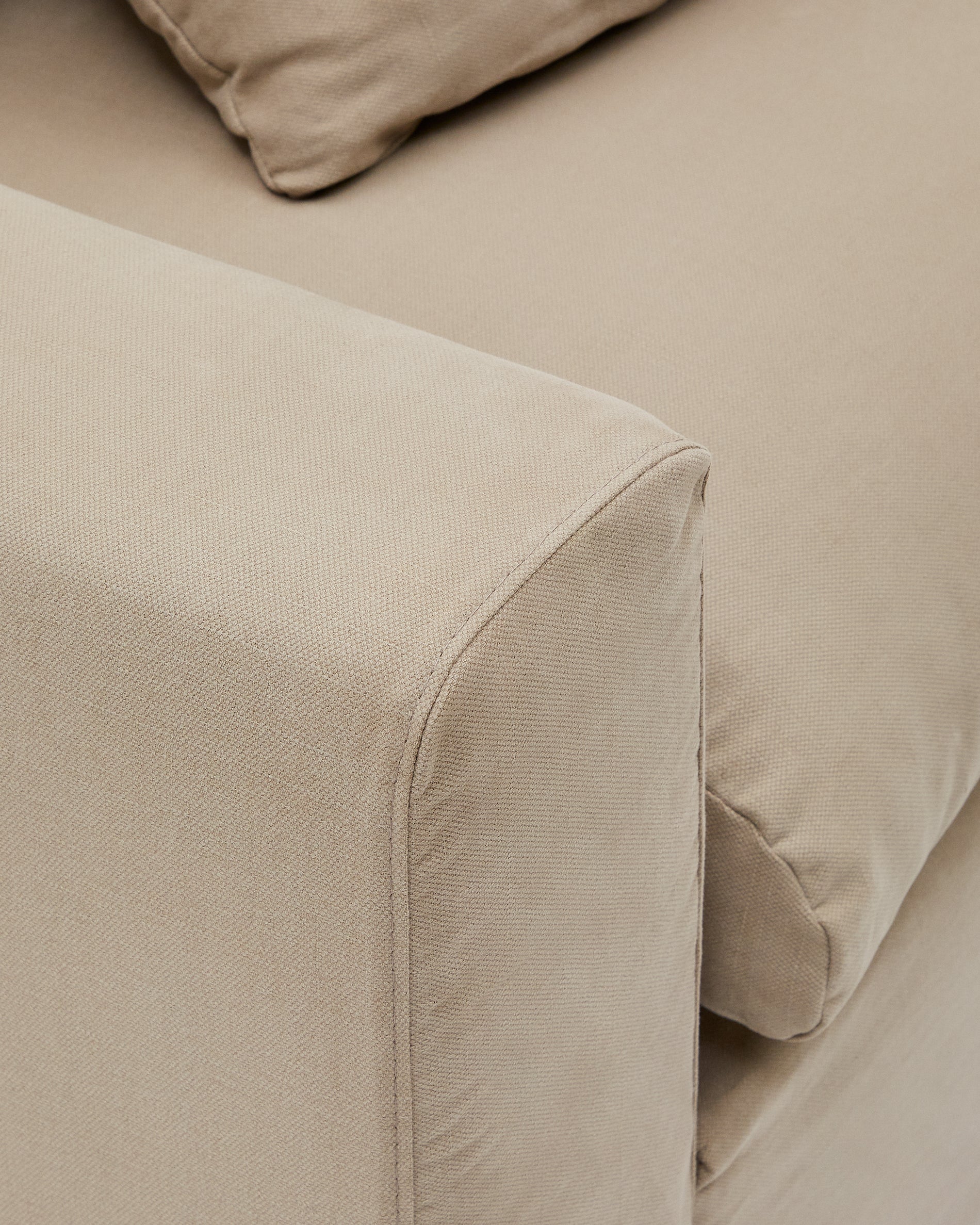 Nora three-seater sofa with ocher canvas and cotton cushions 240 cm