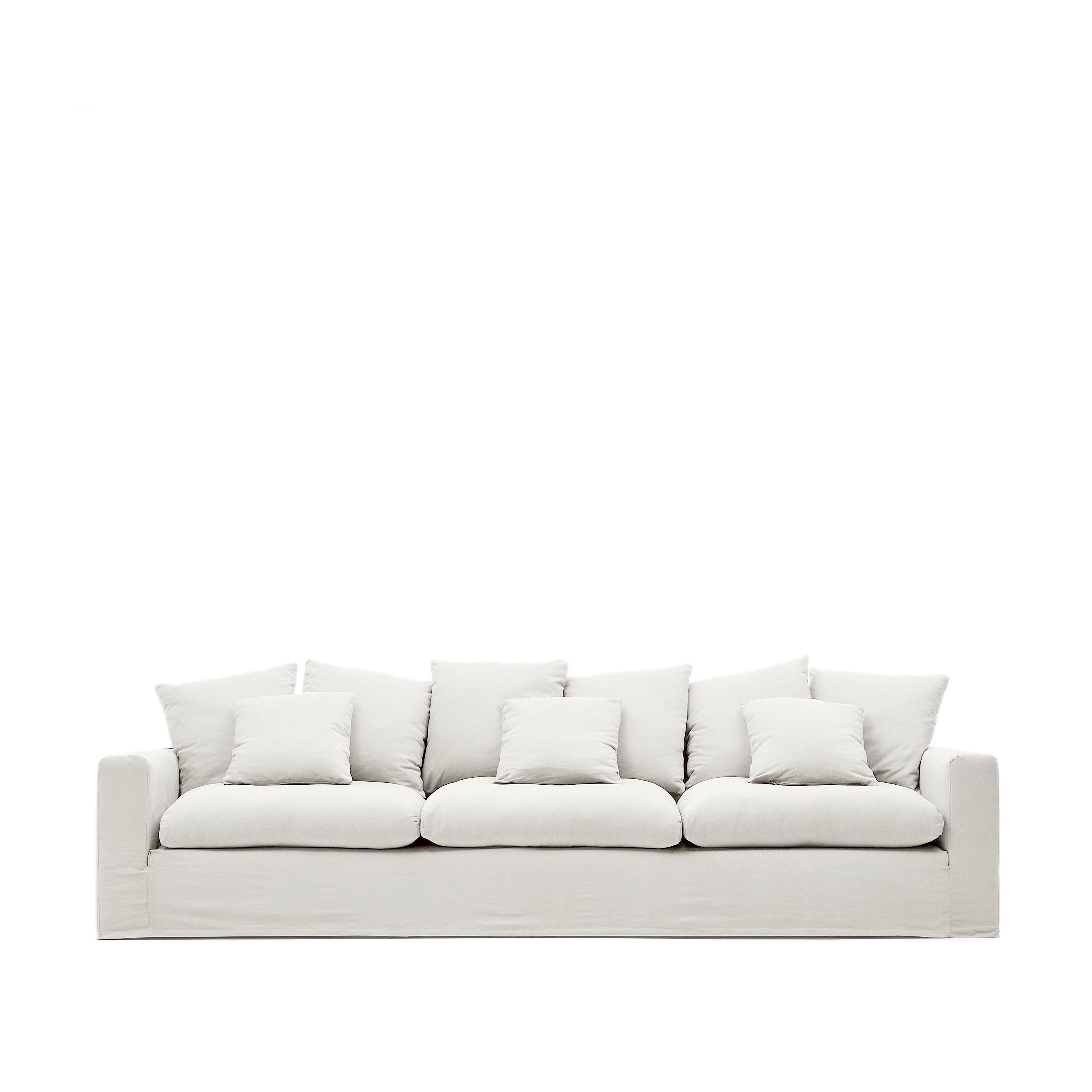 Nora 4-seater sofa with removable cover with linen and cotton cushions in ecru 340cm - Product Image