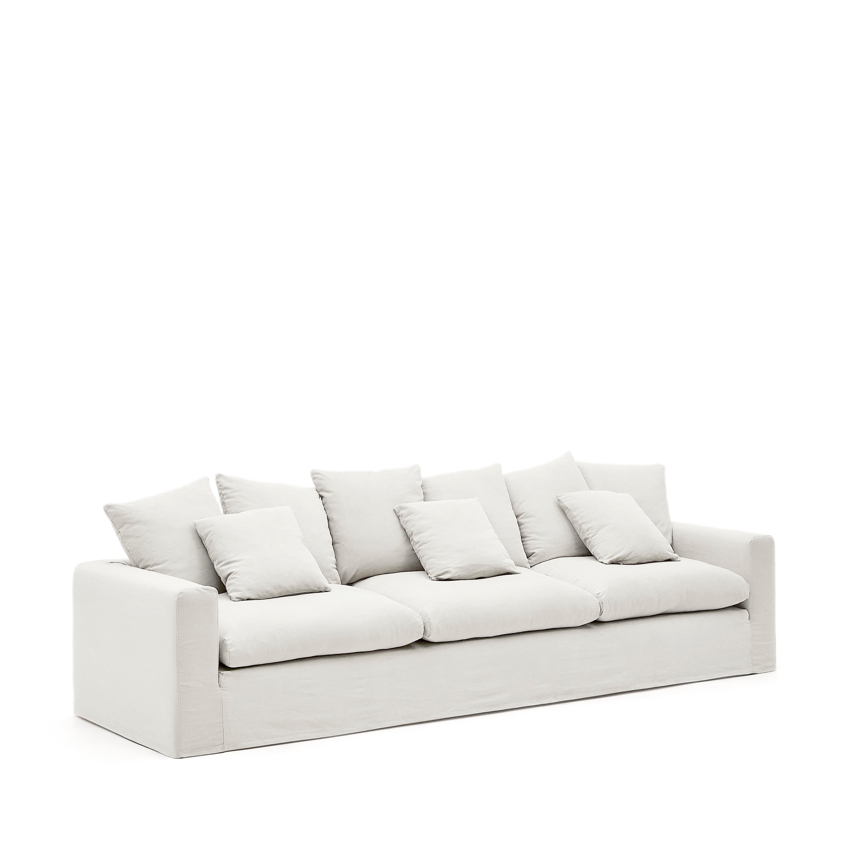 Nora 4-seater sofa with removable cover with linen and cotton cushions in ecru 340cm - Product Image
