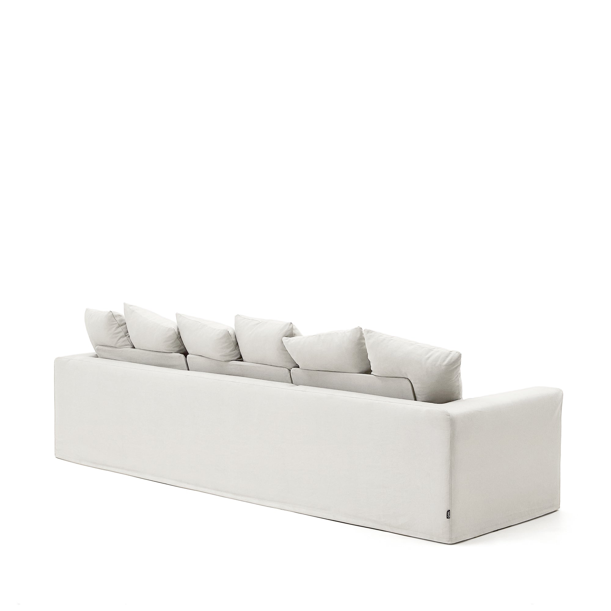 Nora 4-seater sofa with removable cover with linen and cotton cushions in ecru 340cm - Product Image