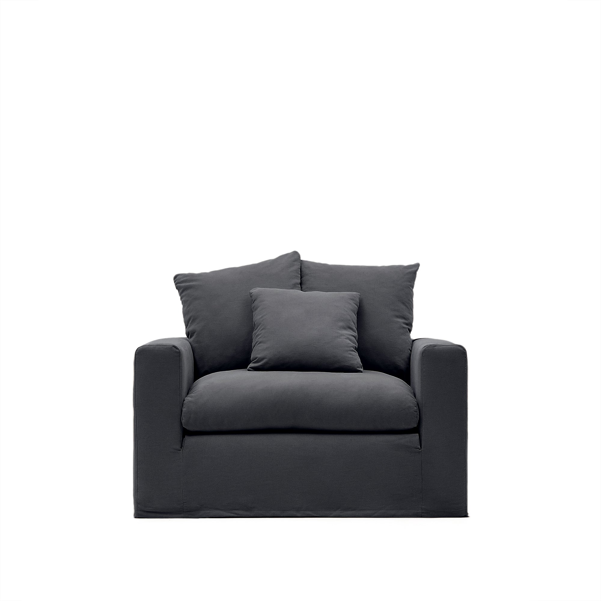 Nora armchair cover in anthracite grey linen and cotton 140cm - Product Image