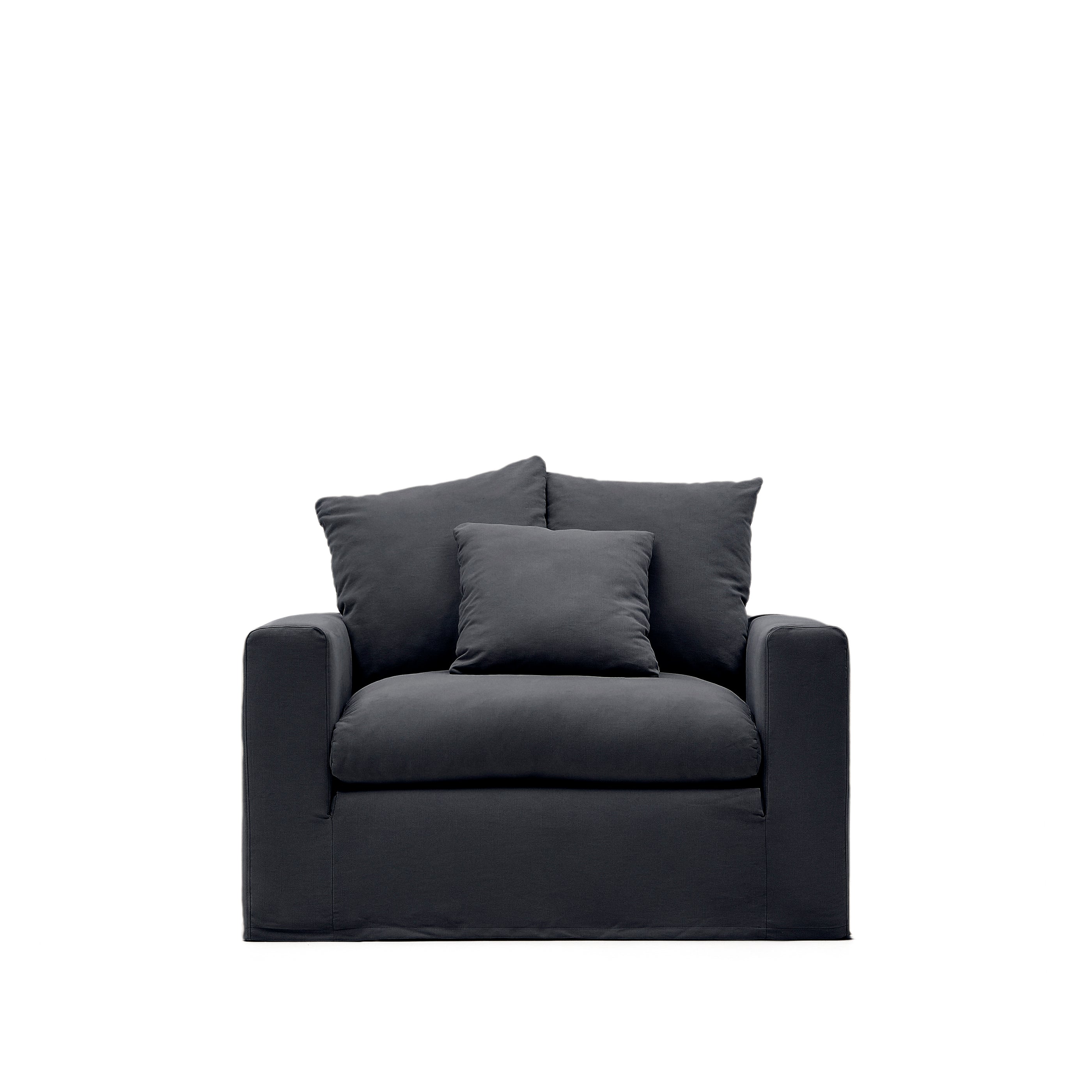 Nora armchair cover in anthracite grey linen and cotton 140cm - Product Image
