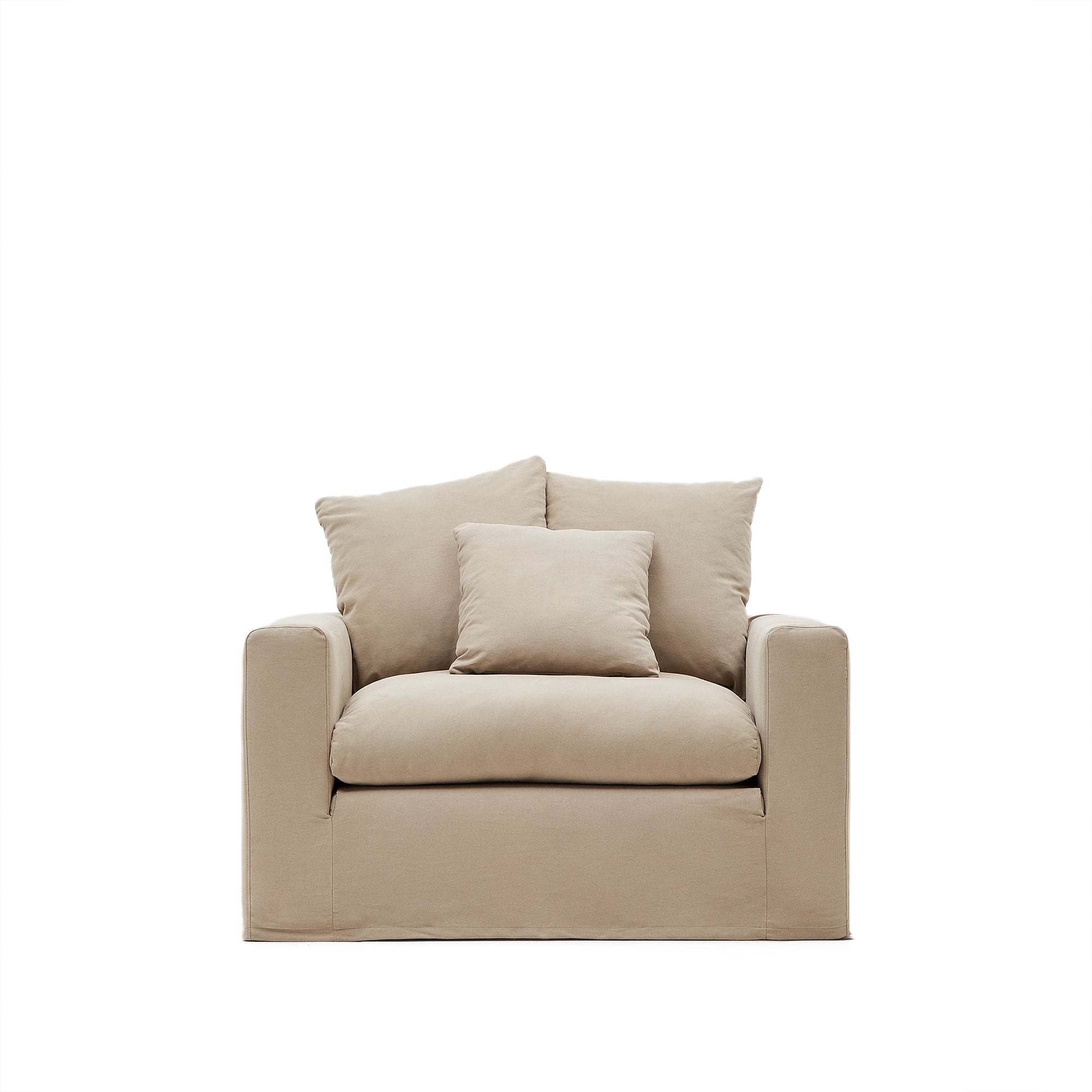 Nora armchair cover in taupe linen and cotton 140cm - Product Image